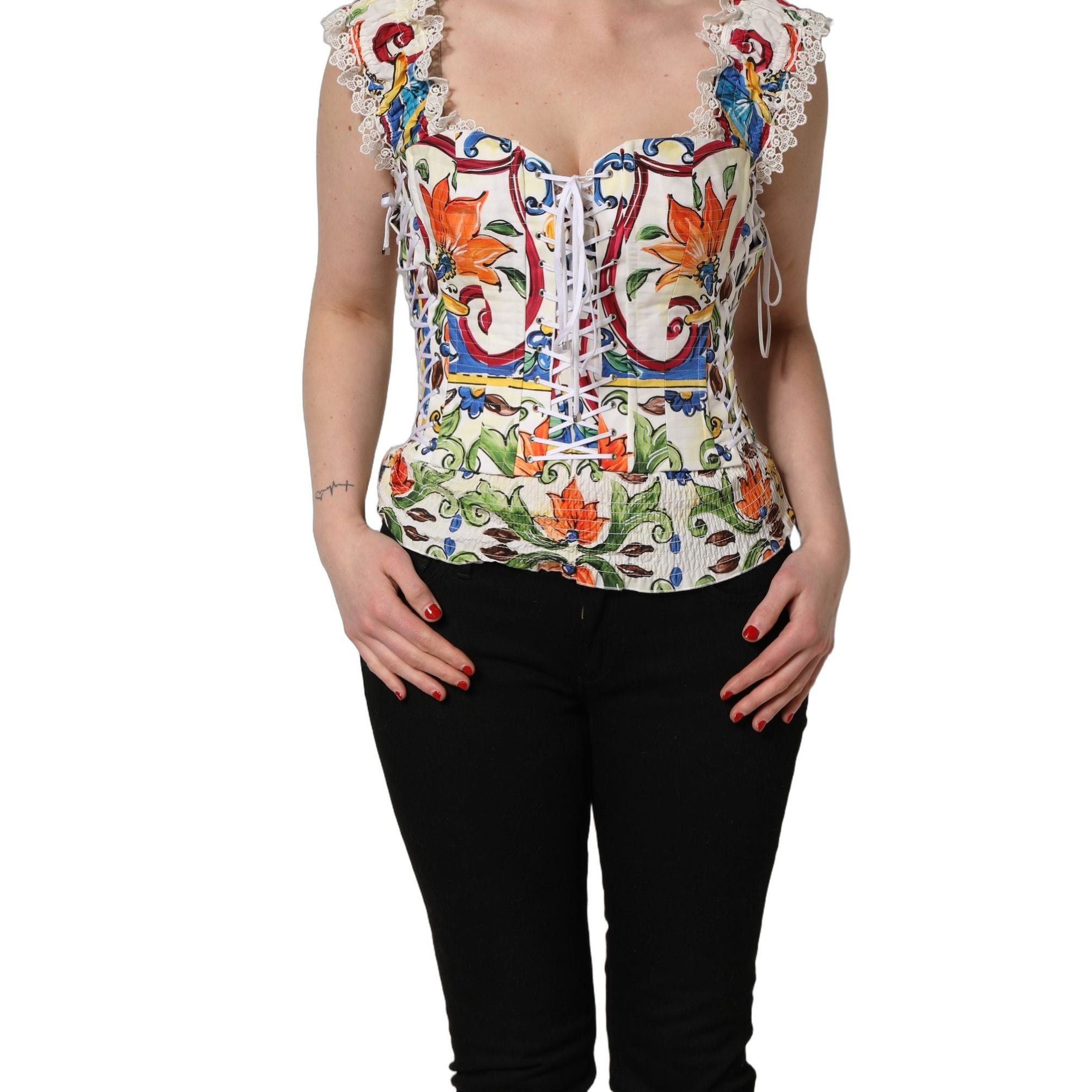 Dolce & Gabbana Multicolor Majolica Corset Sleeveless Top