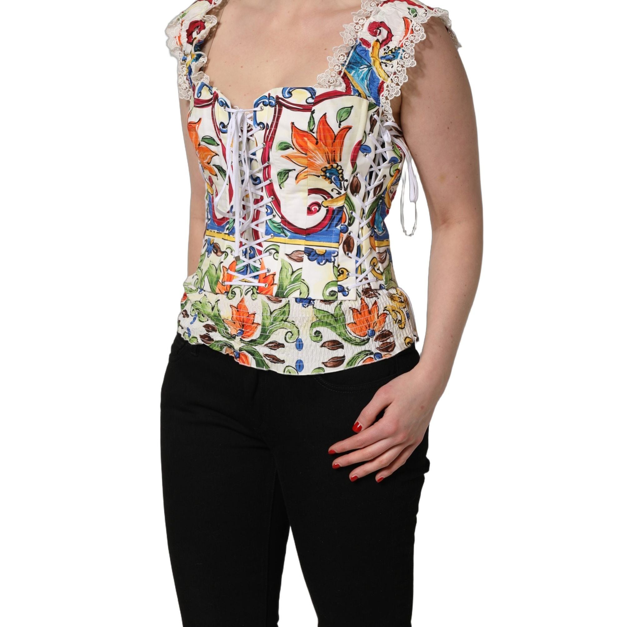 Dolce & Gabbana Multicolor Majolica Corset Sleeveless Top