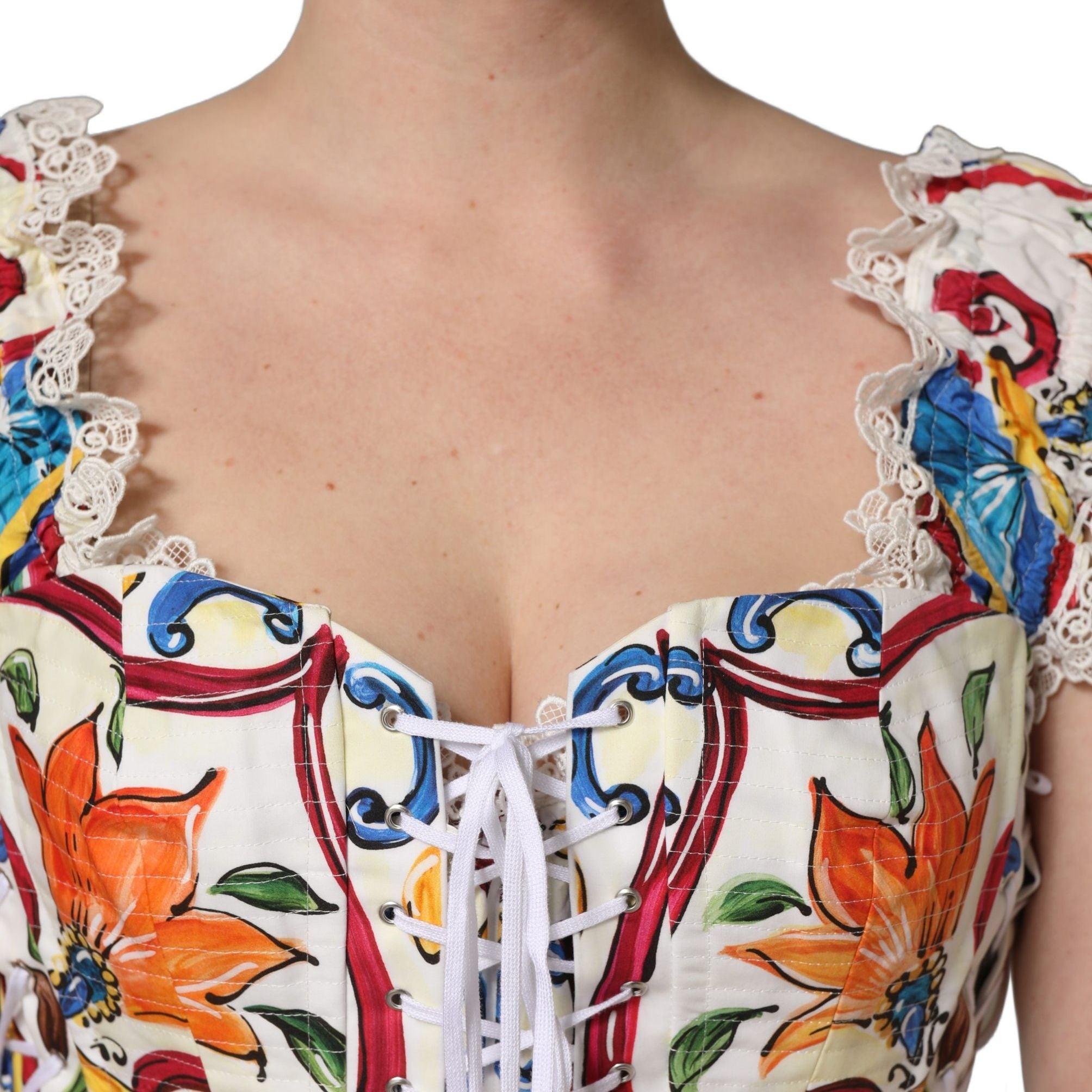 Dolce & Gabbana Multicolor Majolica Corset Sleeveless Top