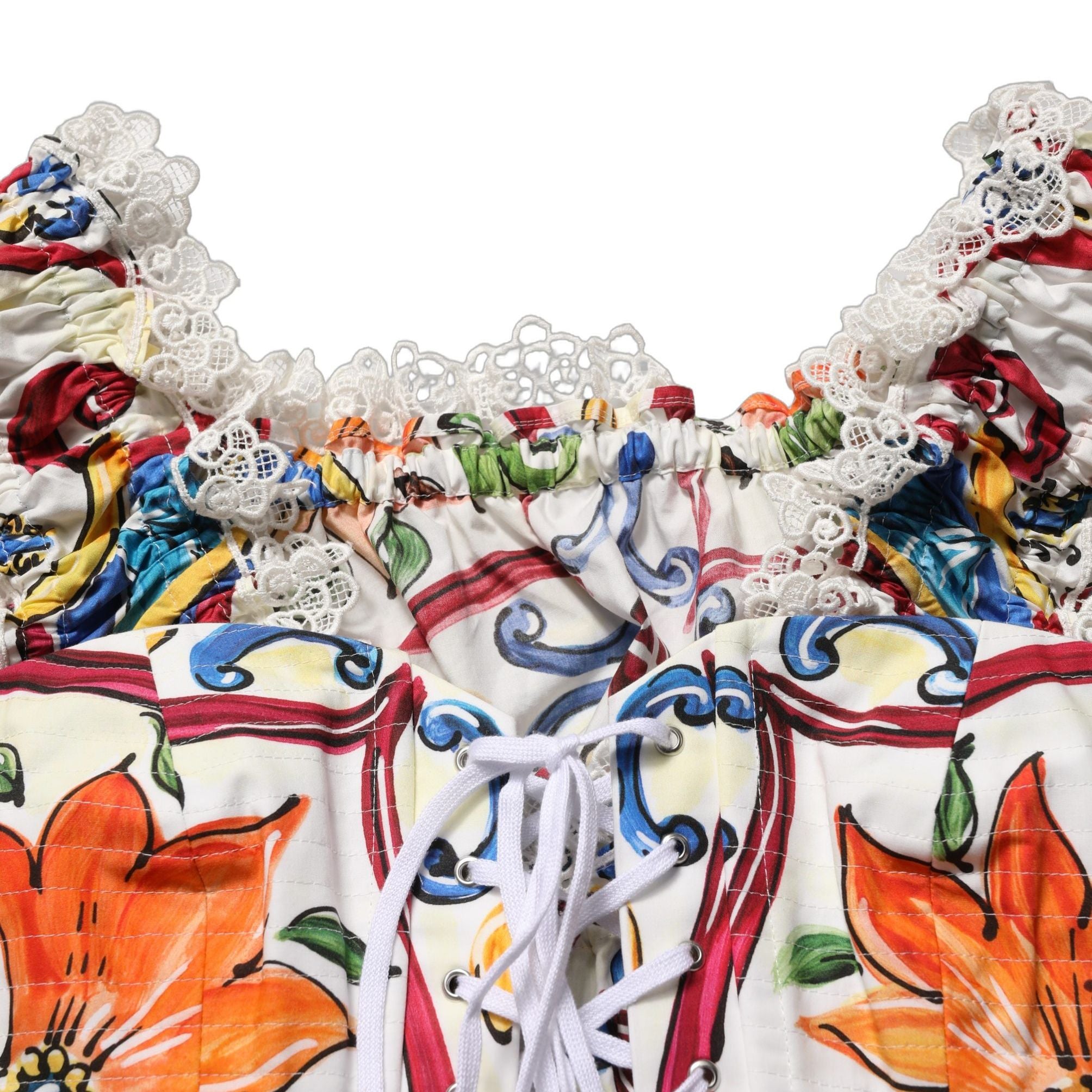 Dolce & Gabbana Multicolor Majolica Corset Sleeveless Top