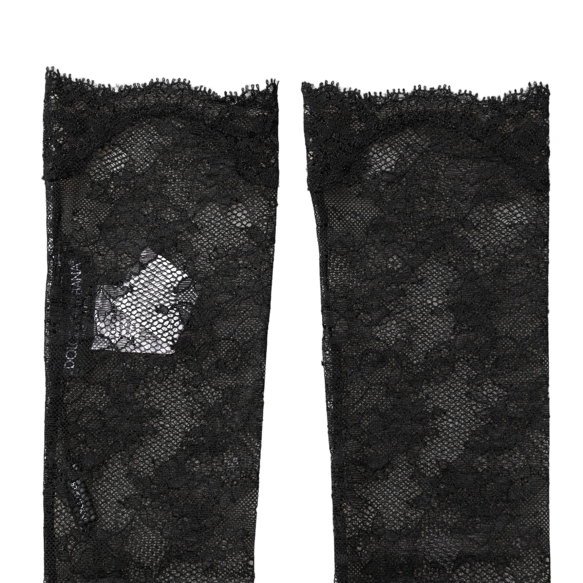 Dolce & Gabbana Black Floral Lace Nylon Stretch Knee Socks