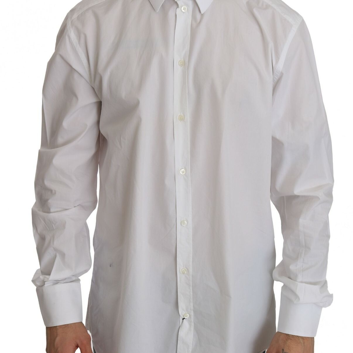 Dolce & Gabbana White 100% Cotton GOLD Slim Dress Shirt