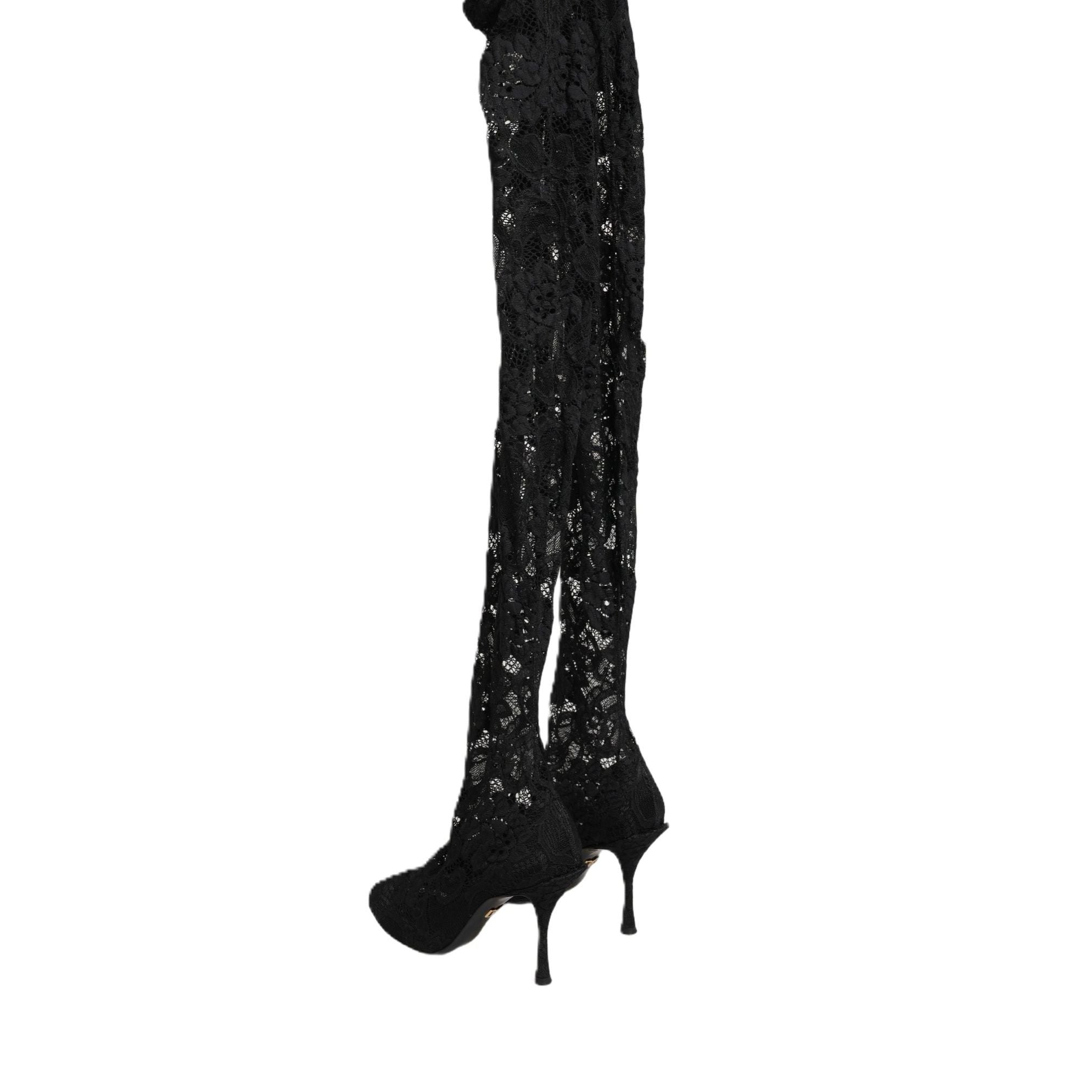 Dolce & Gabbana Black Taormina Lace Socks Boots Pumps Shoes