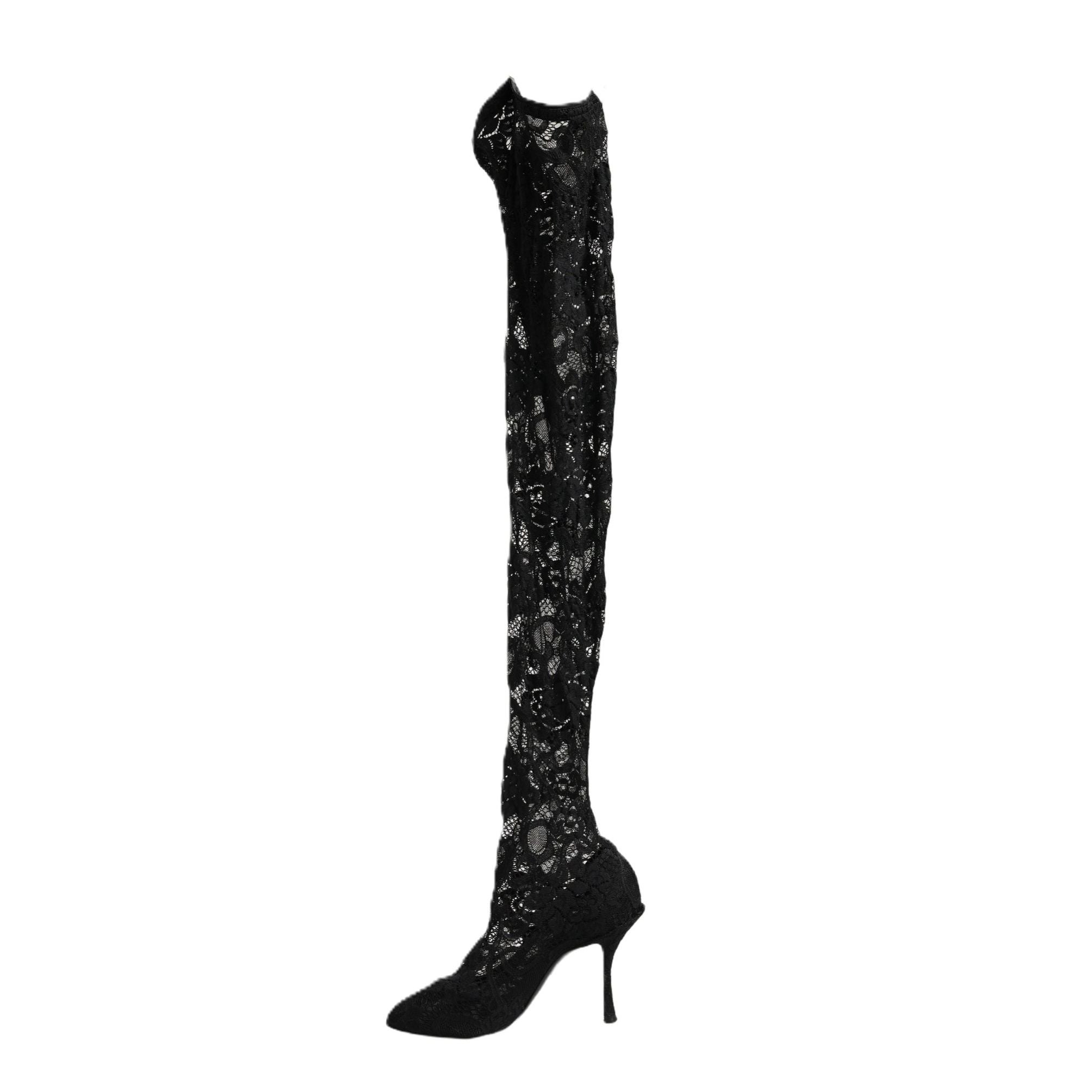 Dolce & Gabbana Black Taormina Lace Socks Boots Pumps Shoes