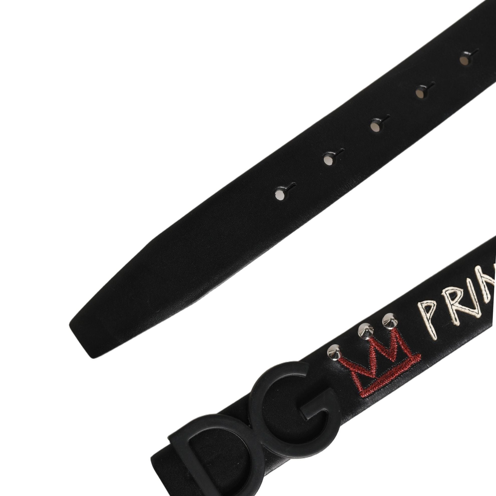 Dolce & Gabbana Black Leather Prince Crown Logo Buckle Belt
