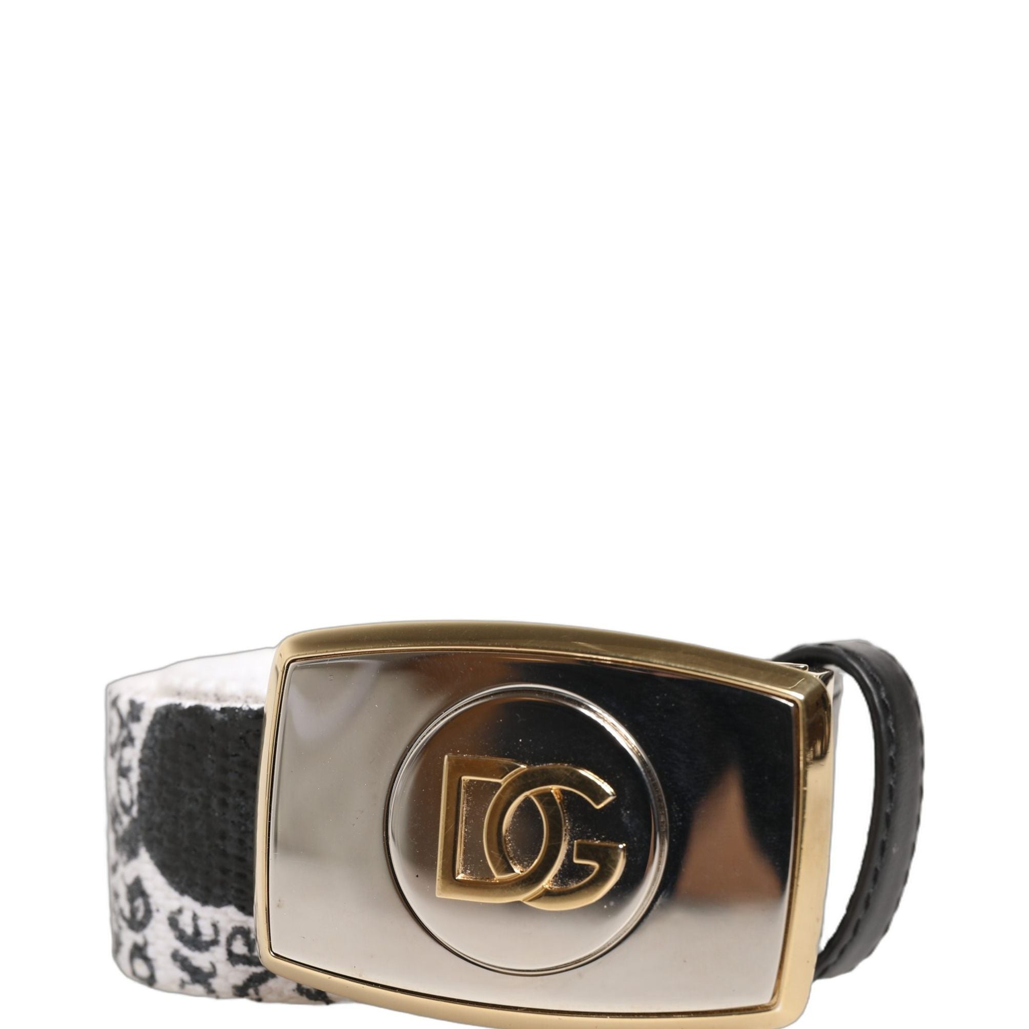 Dolce & Gabbana White Graffiti Print Gold Metal Buckle Belt