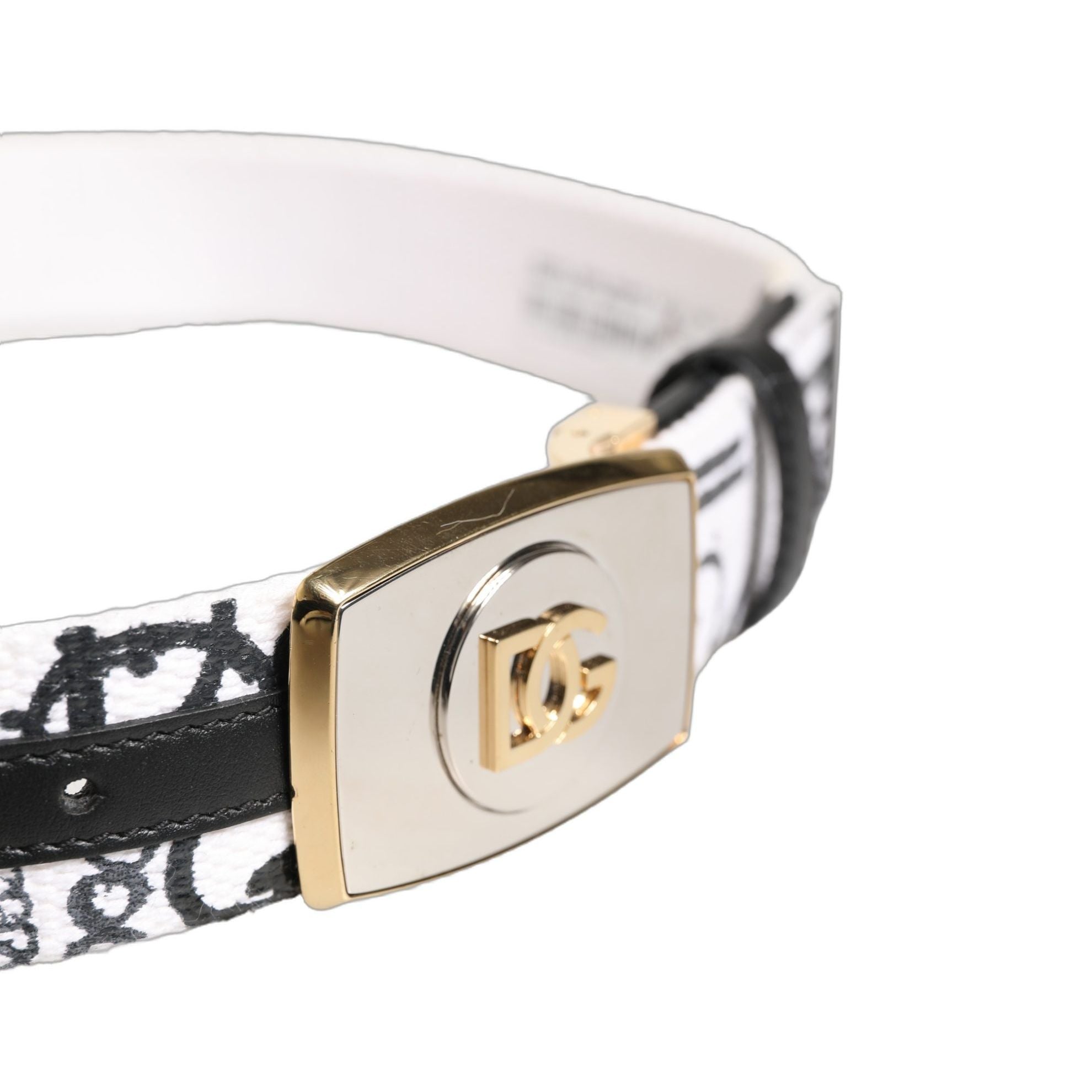 Dolce & Gabbana White Graffiti Print Gold Metal Buckle Belt