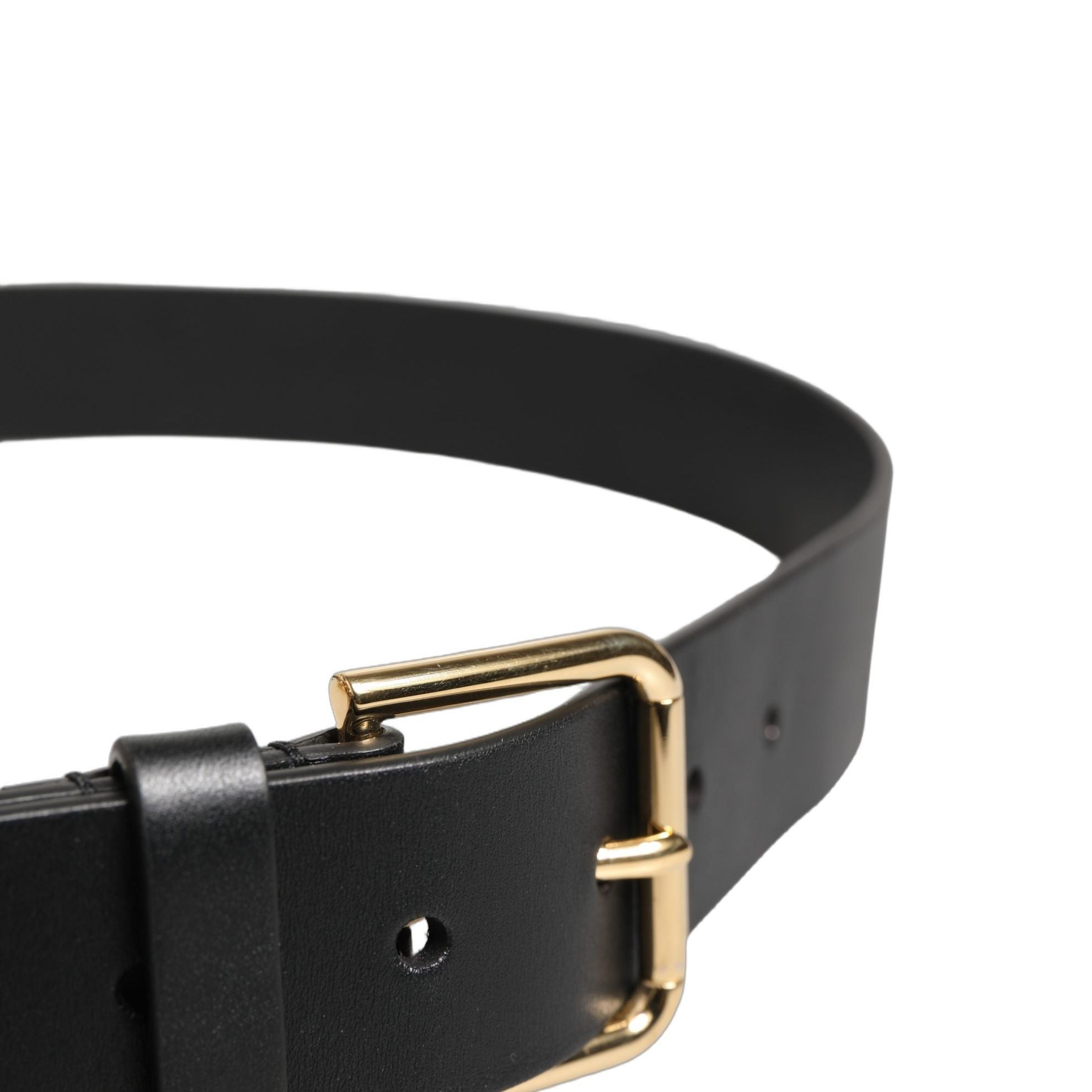 Dolce & Gabbana Black Calf Leather Gold Metal Buckle Men Belt