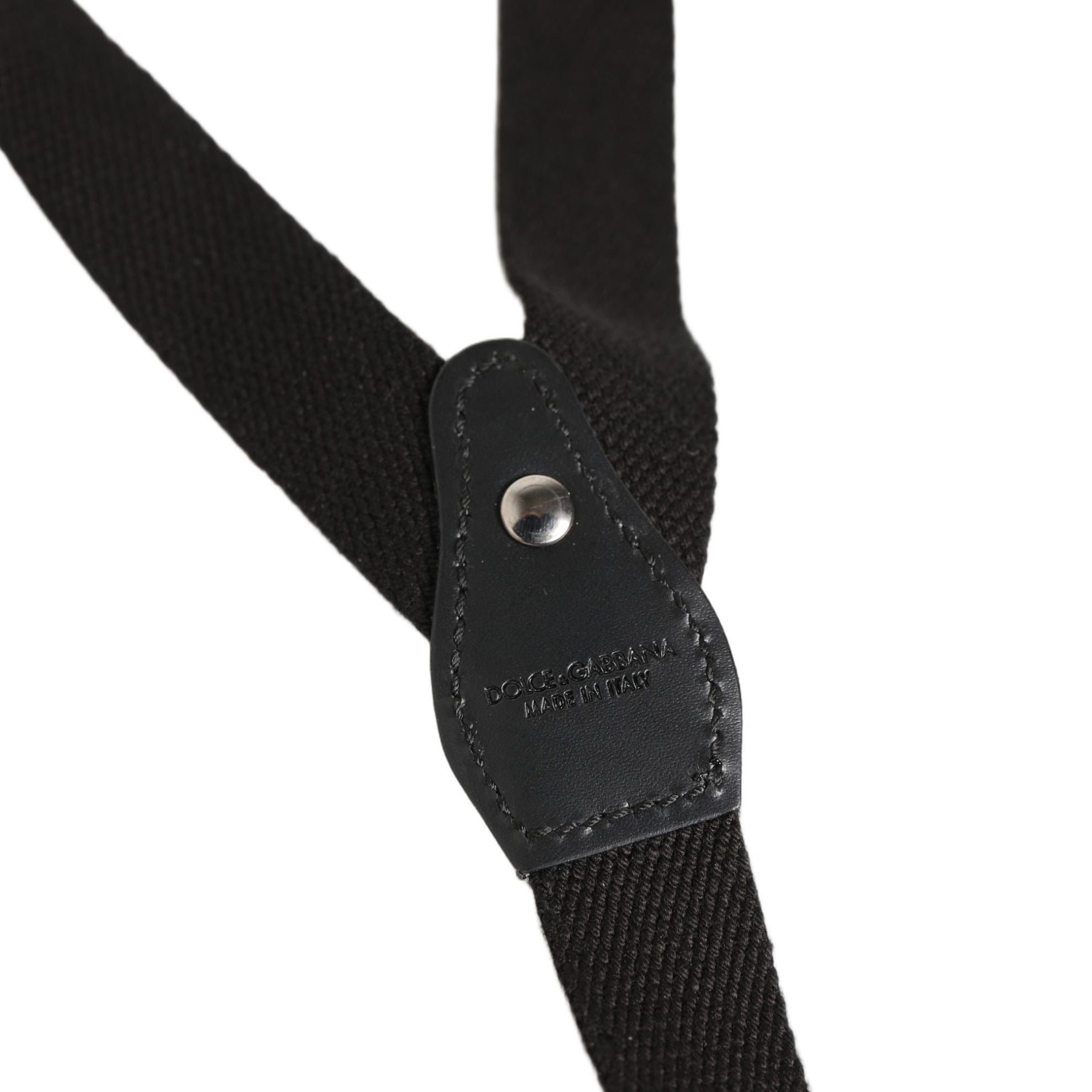 Dolce & Gabbana Black Cotton Leather Elastic Y-back Metal Clips Suspender
