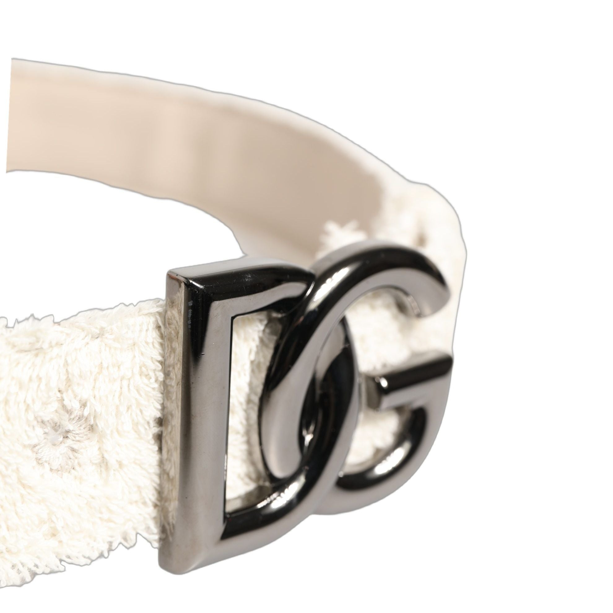 Dolce & Gabbana White Cotton Fleece DG Logo Metal Buckle Belt