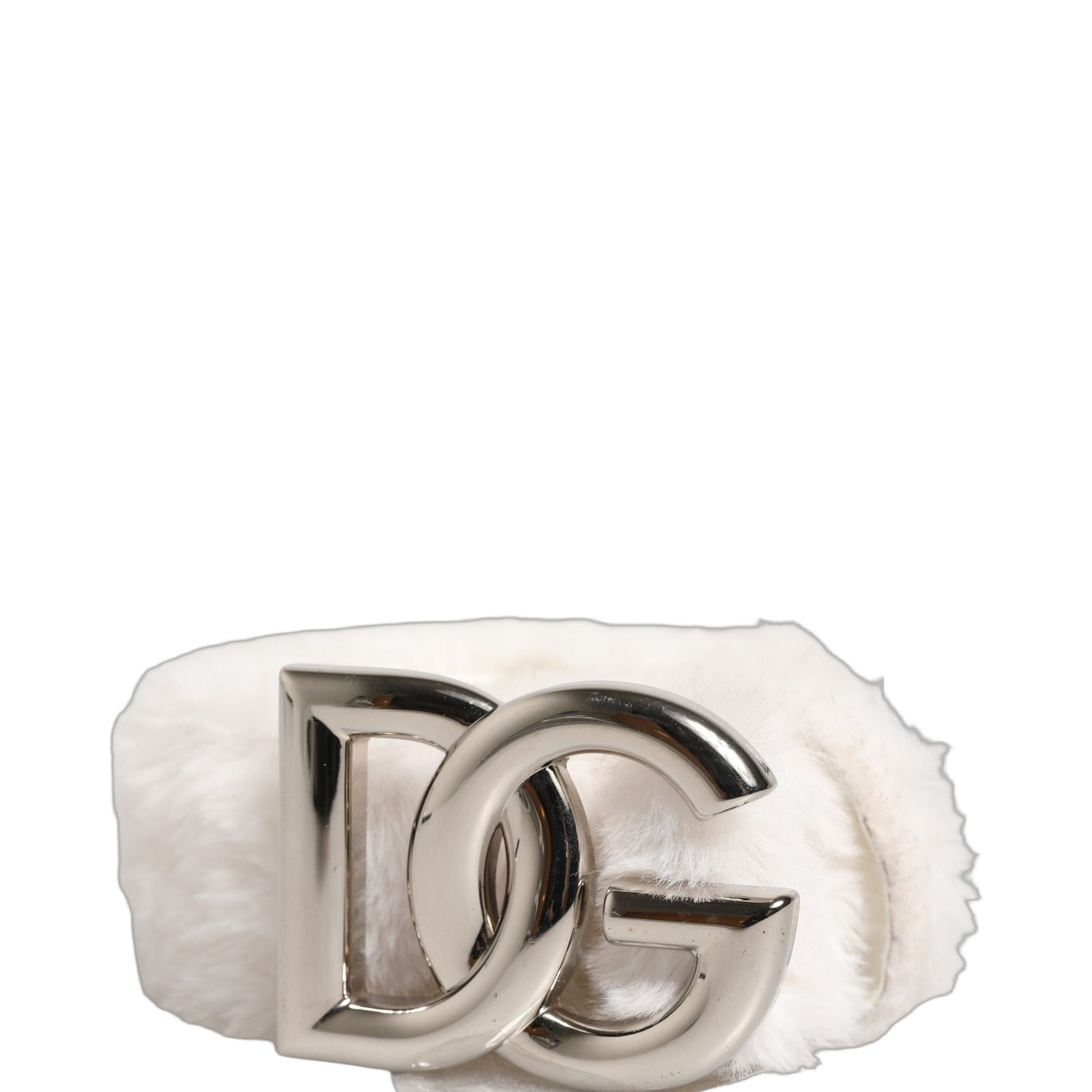 Dolce & Gabbana White Fleece Silver DG Logo Metal Buckle Belt