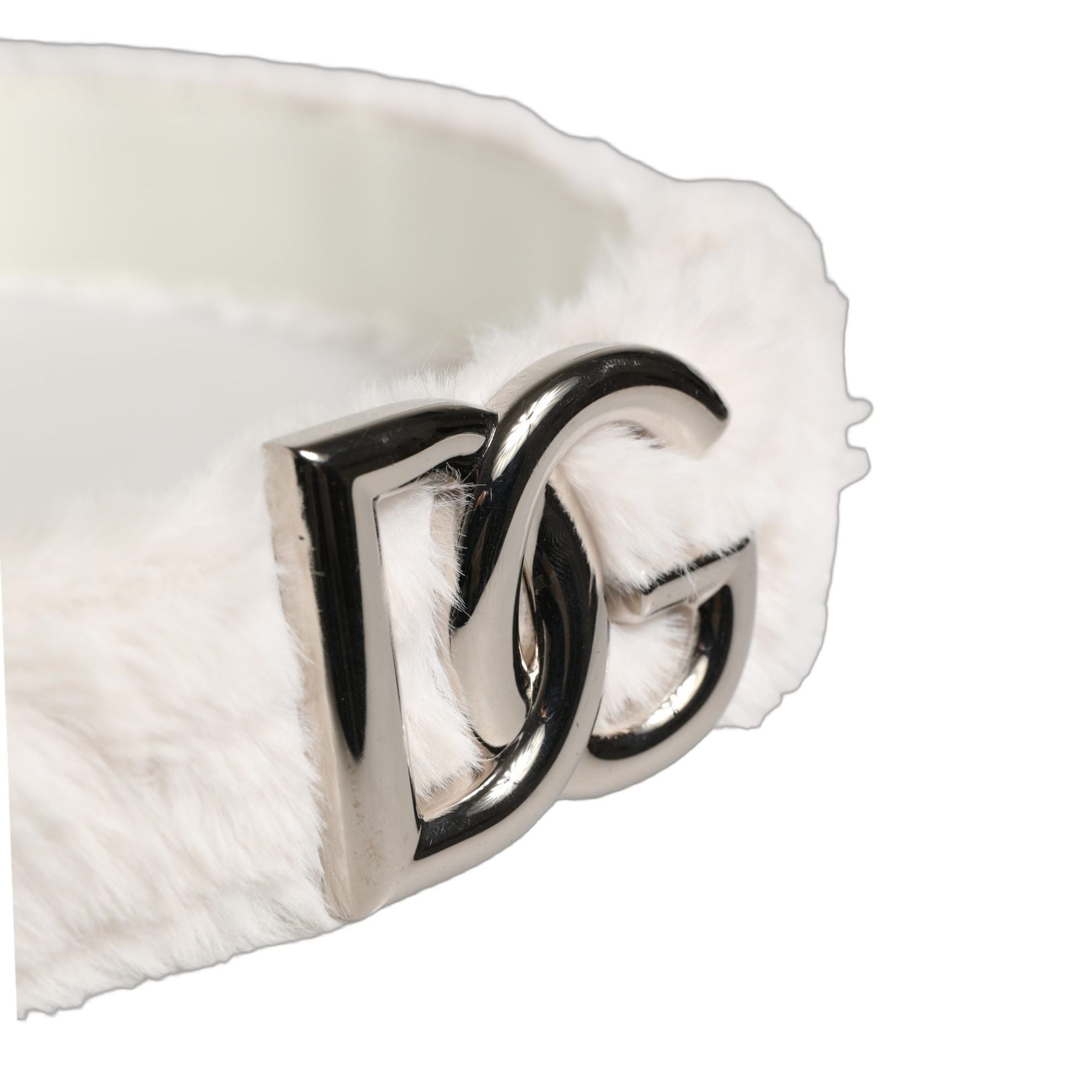 Dolce & Gabbana White Fleece Silver DG Logo Metal Buckle Belt