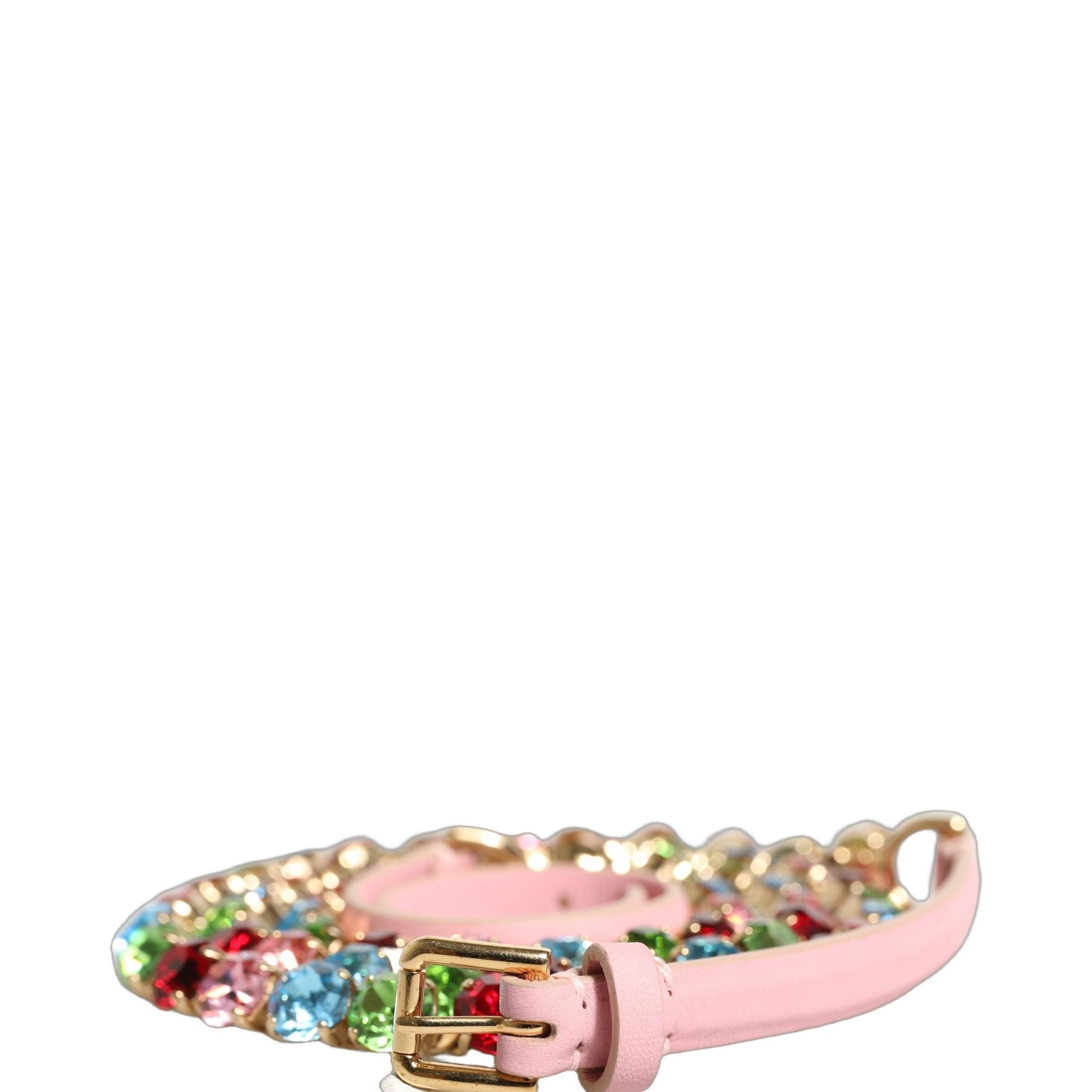 Dolce & Gabbana Pink Leather Crystal Chain Embellished Belt