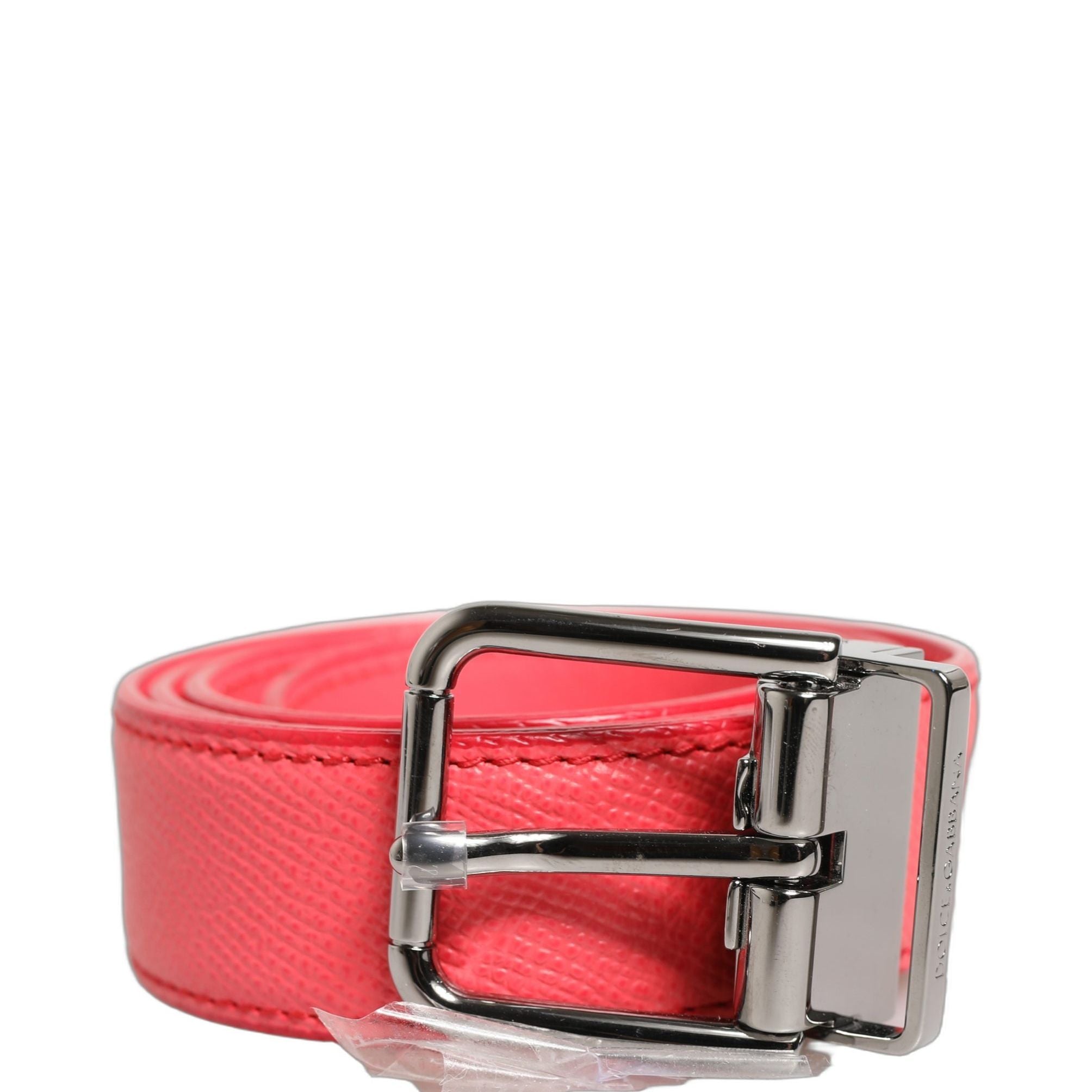 Dolce & Gabbana Pink Lambskin Leather Silver Metal Buckle Belt