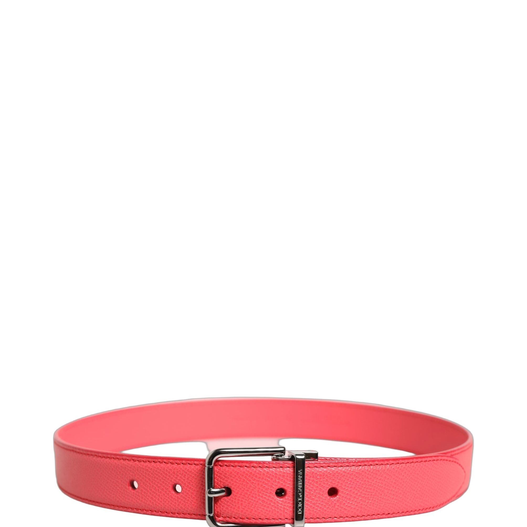 Dolce & Gabbana Pink Lambskin Leather Silver Metal Buckle Belt