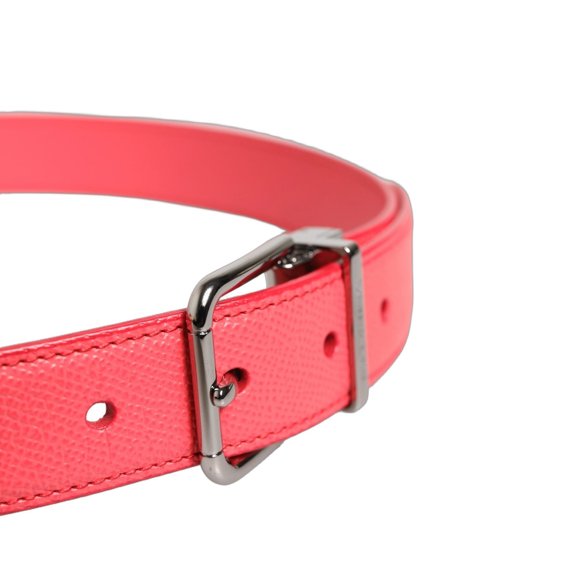 Dolce & Gabbana Pink Lambskin Leather Silver Metal Buckle Belt