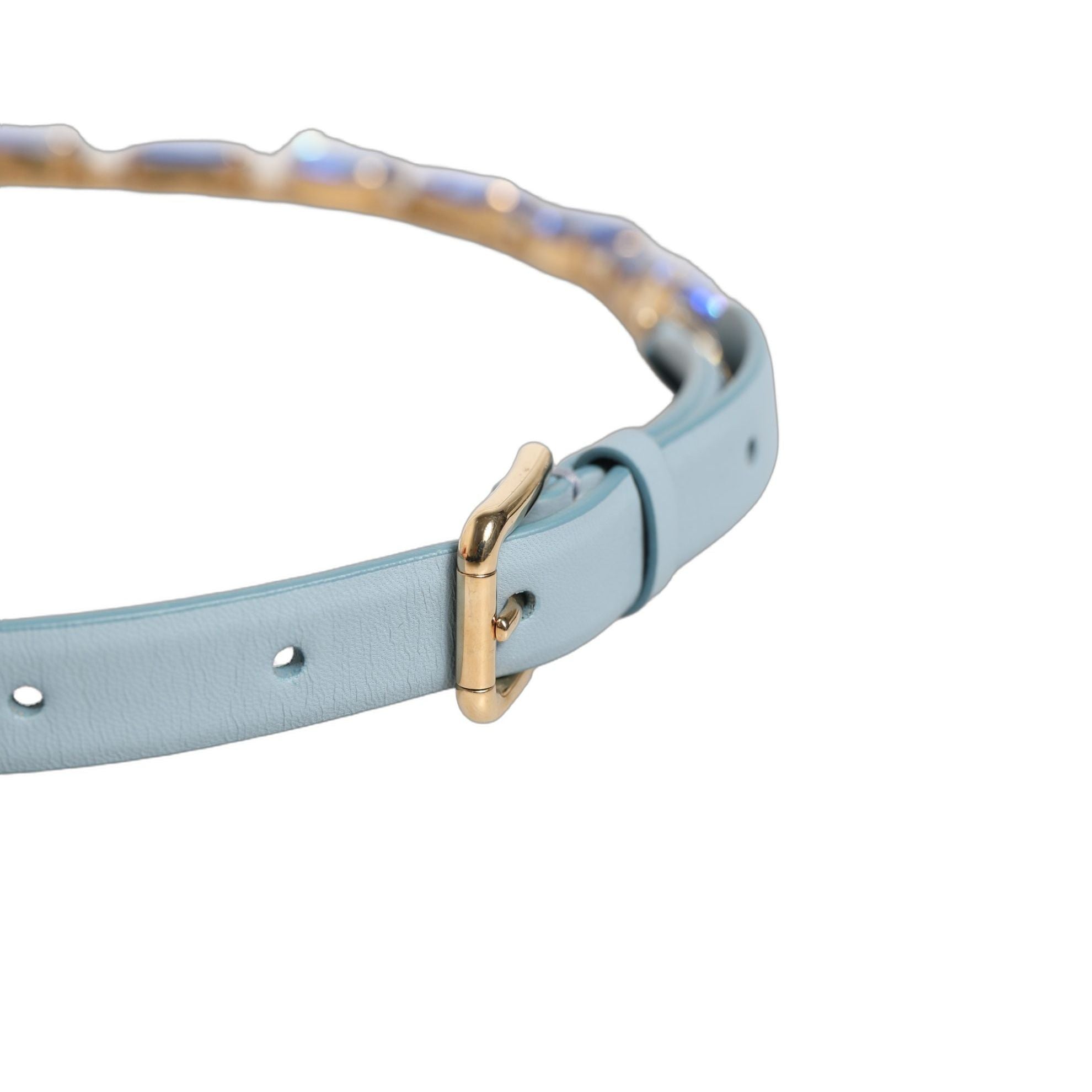 Dolce & Gabbana Blue Leather Crystal Chain Embellished Belt