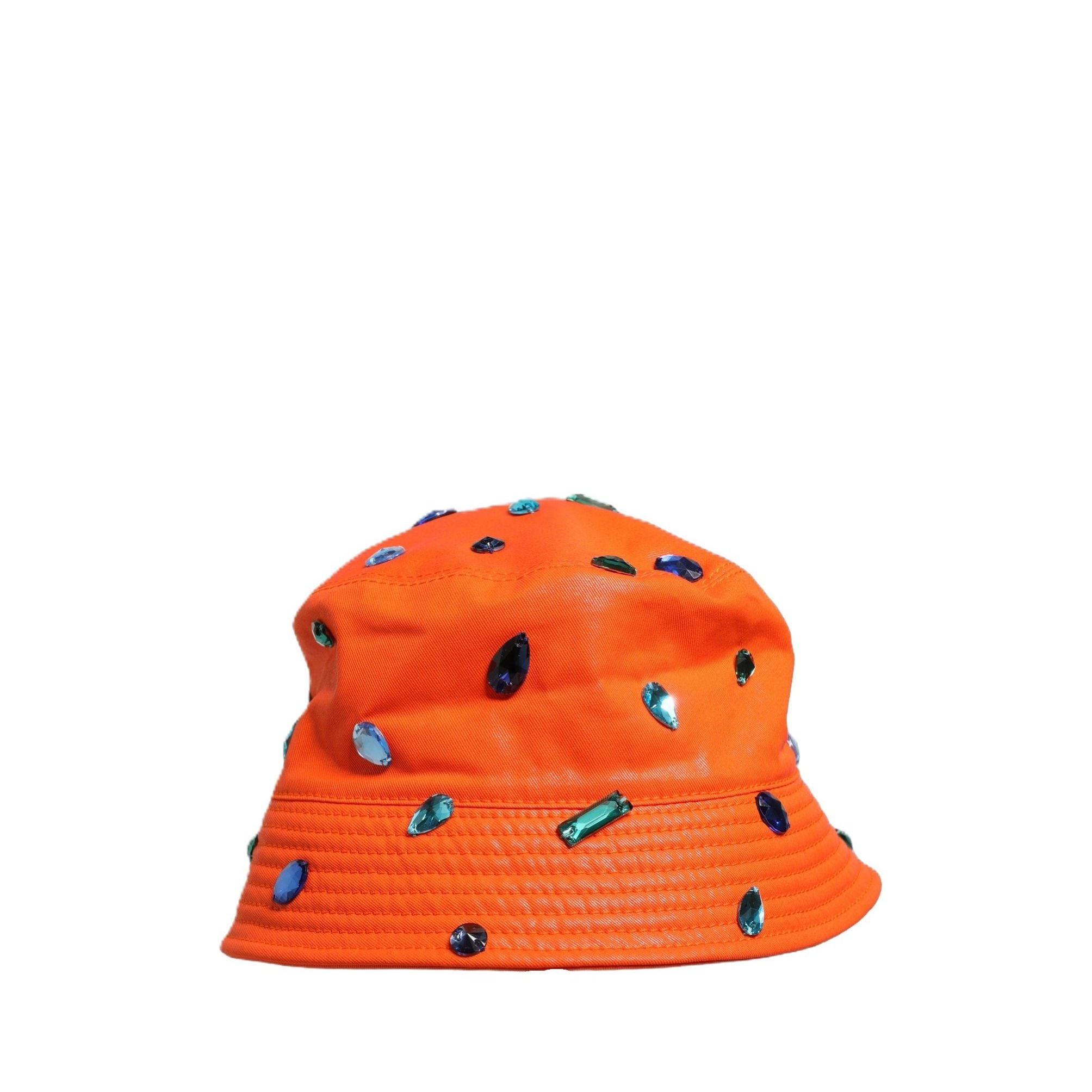 Dolce & Gabbana Orange Crystal Embellished Bucket Fisherman Cap Hat