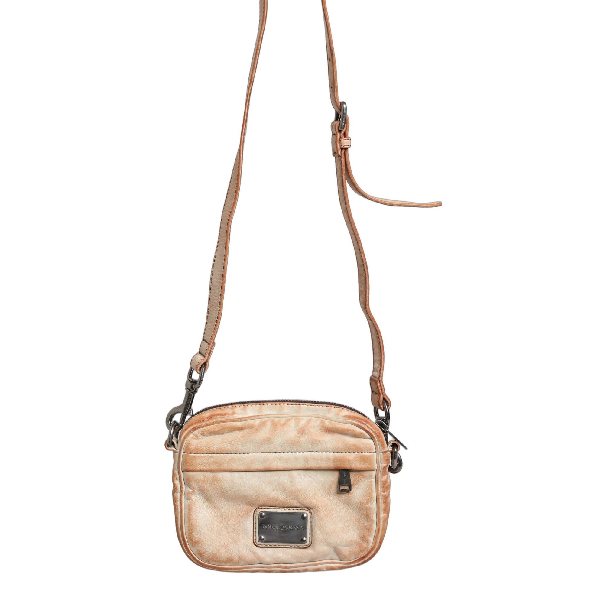 Dolce & Gabbana Beige Vintage Leather Logo Plaque Shoulder Borse Men Bag