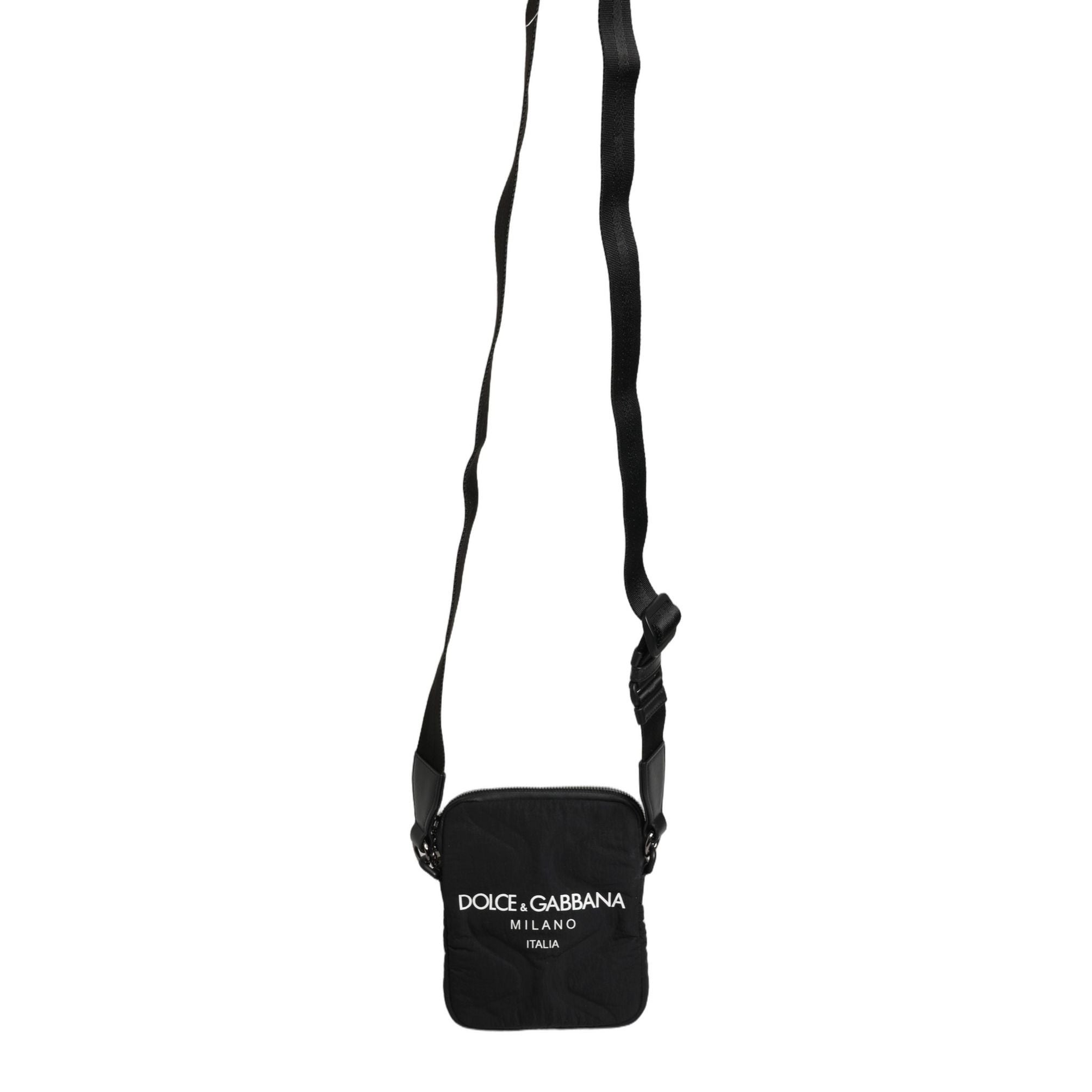 Dolce & Gabbana Black Nylon Rubberized Logo Print Crossbody Borse Bag