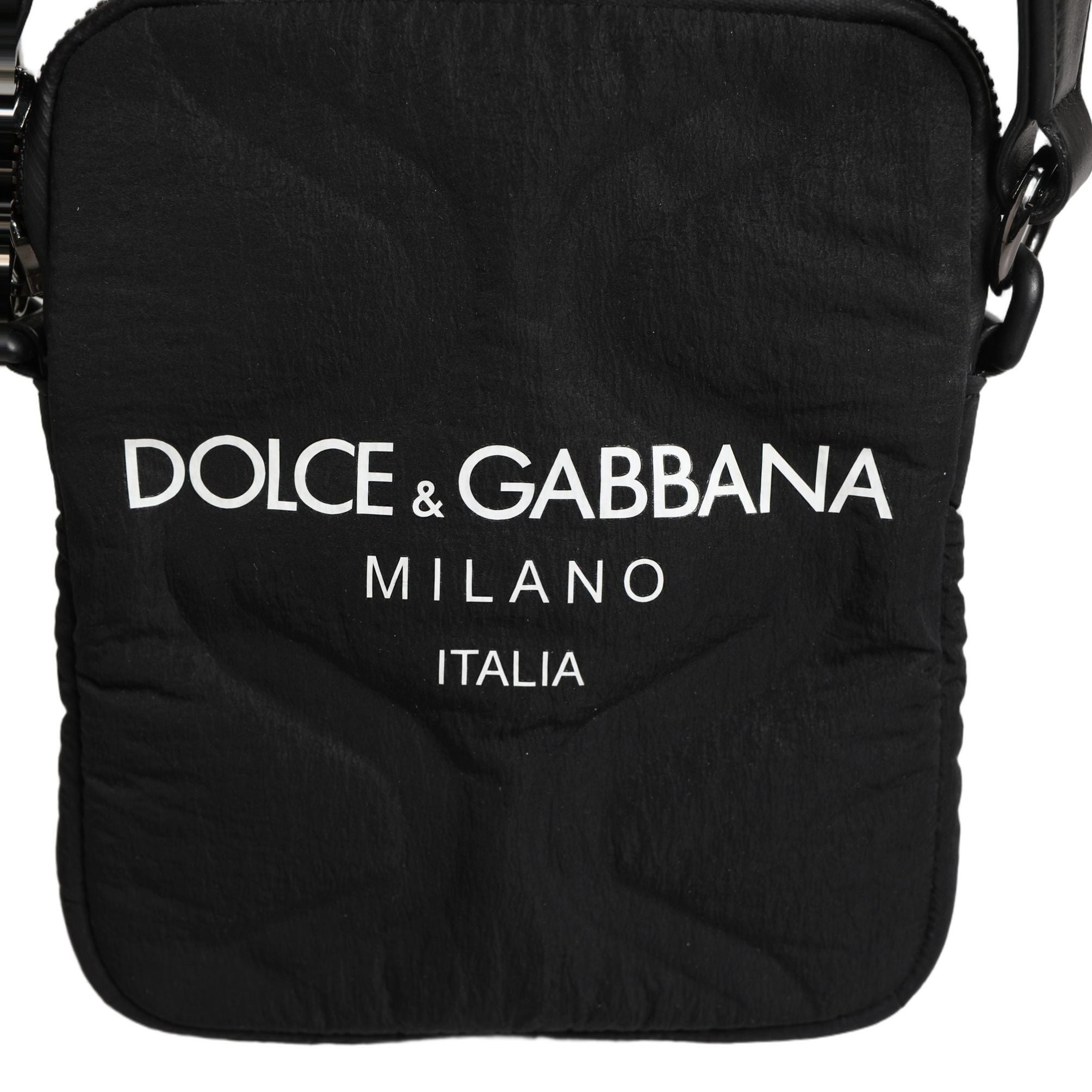 Dolce & Gabbana Black Nylon Rubberized Logo Print Crossbody Borse Bag