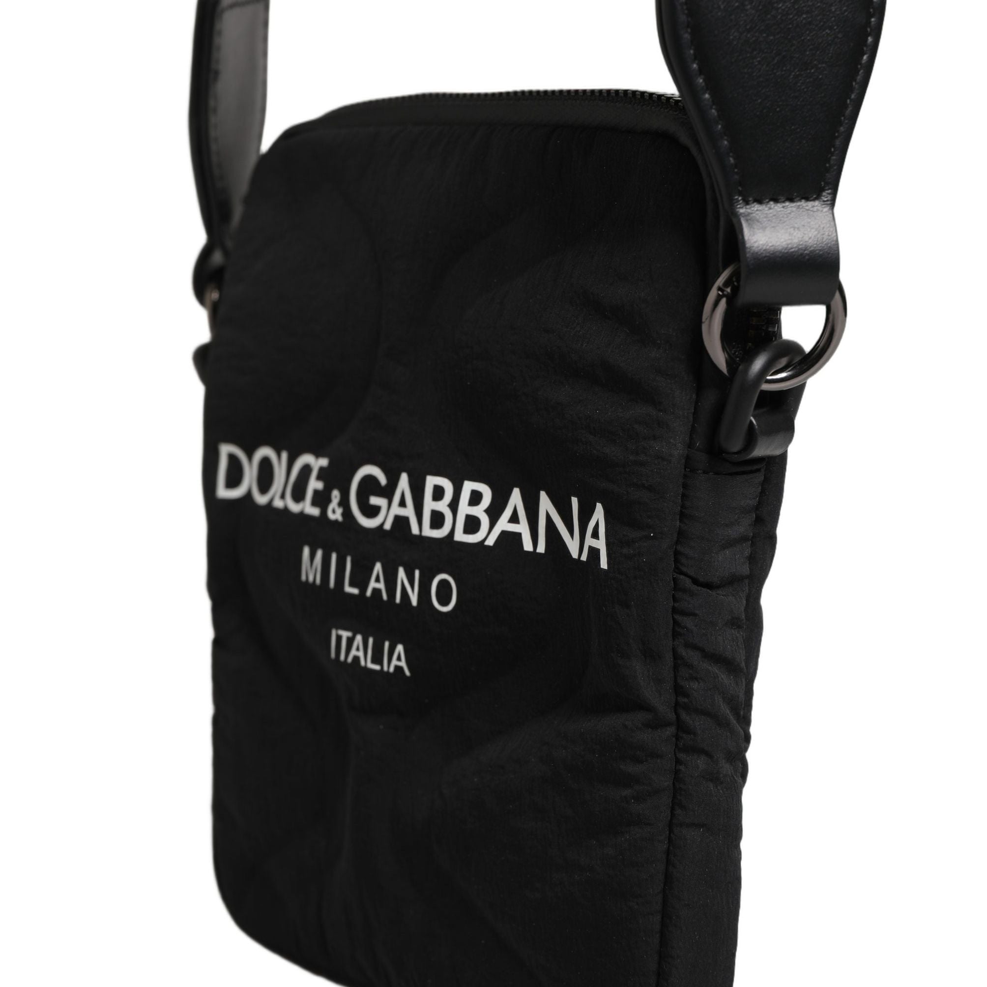 Dolce & Gabbana Black Nylon Rubberized Logo Print Crossbody Borse Bag