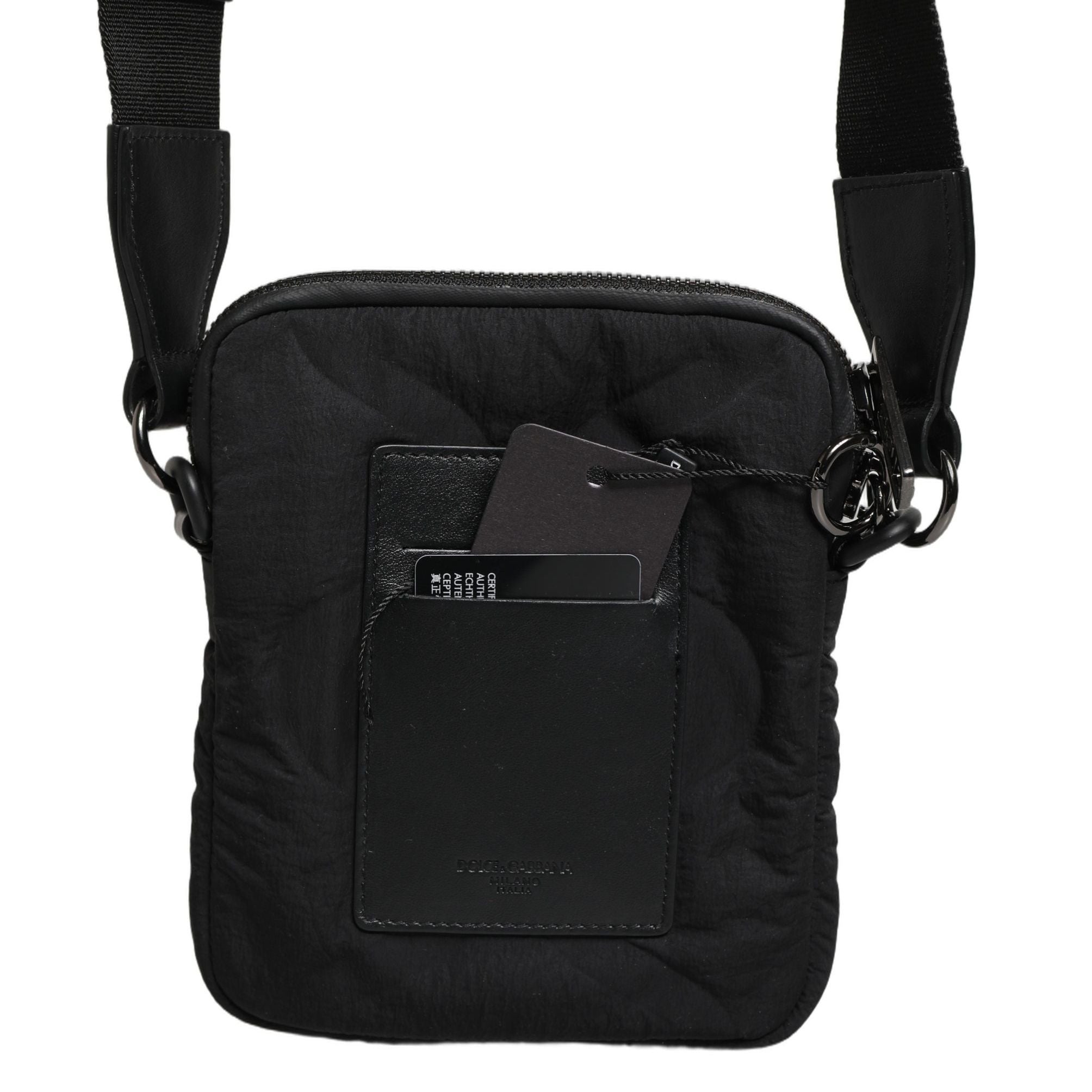 Dolce & Gabbana Black Nylon Rubberized Logo Print Crossbody Borse Bag