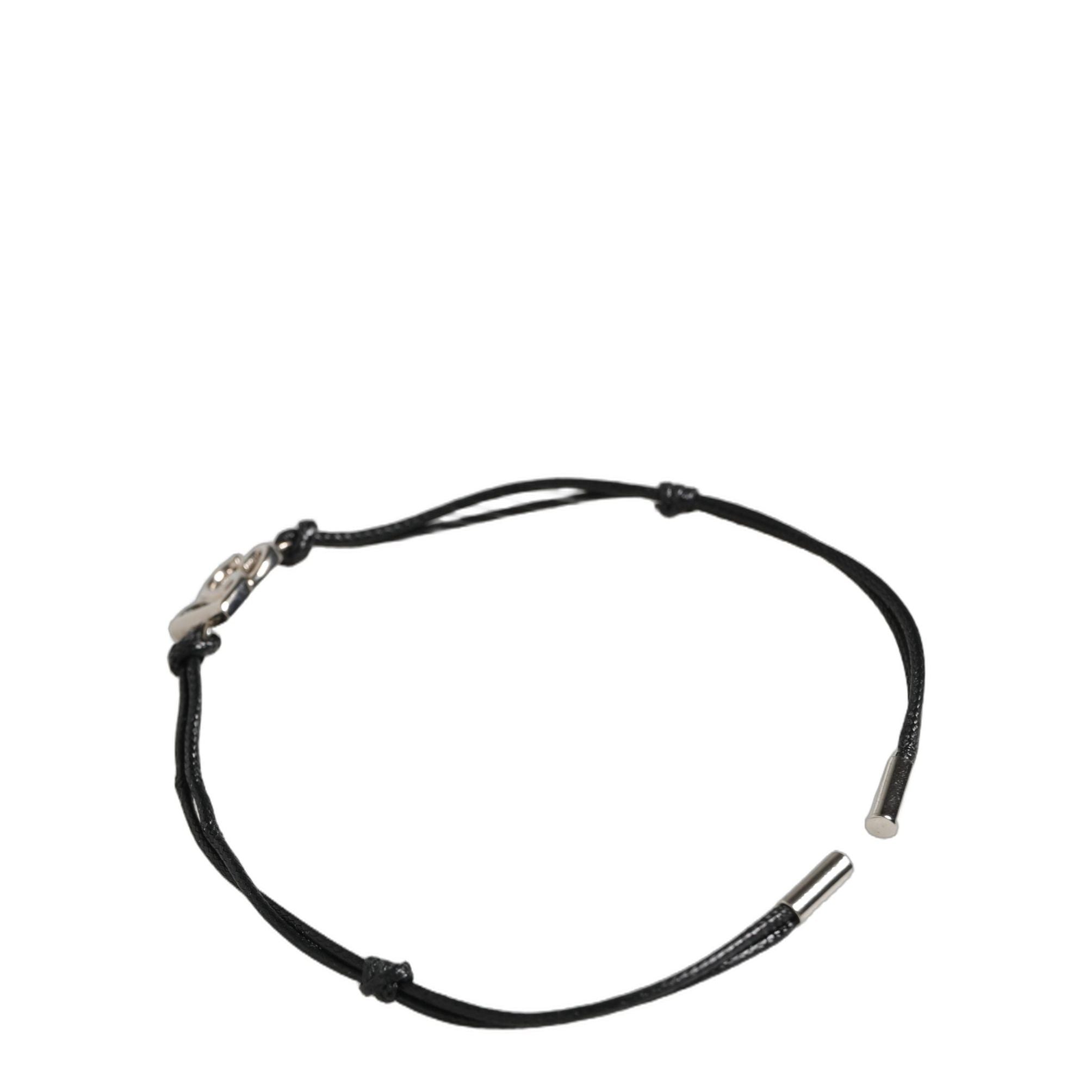 Dolce & Gabbana Black Polyester Cord Silver Tone DG Logo Charm Bracelet