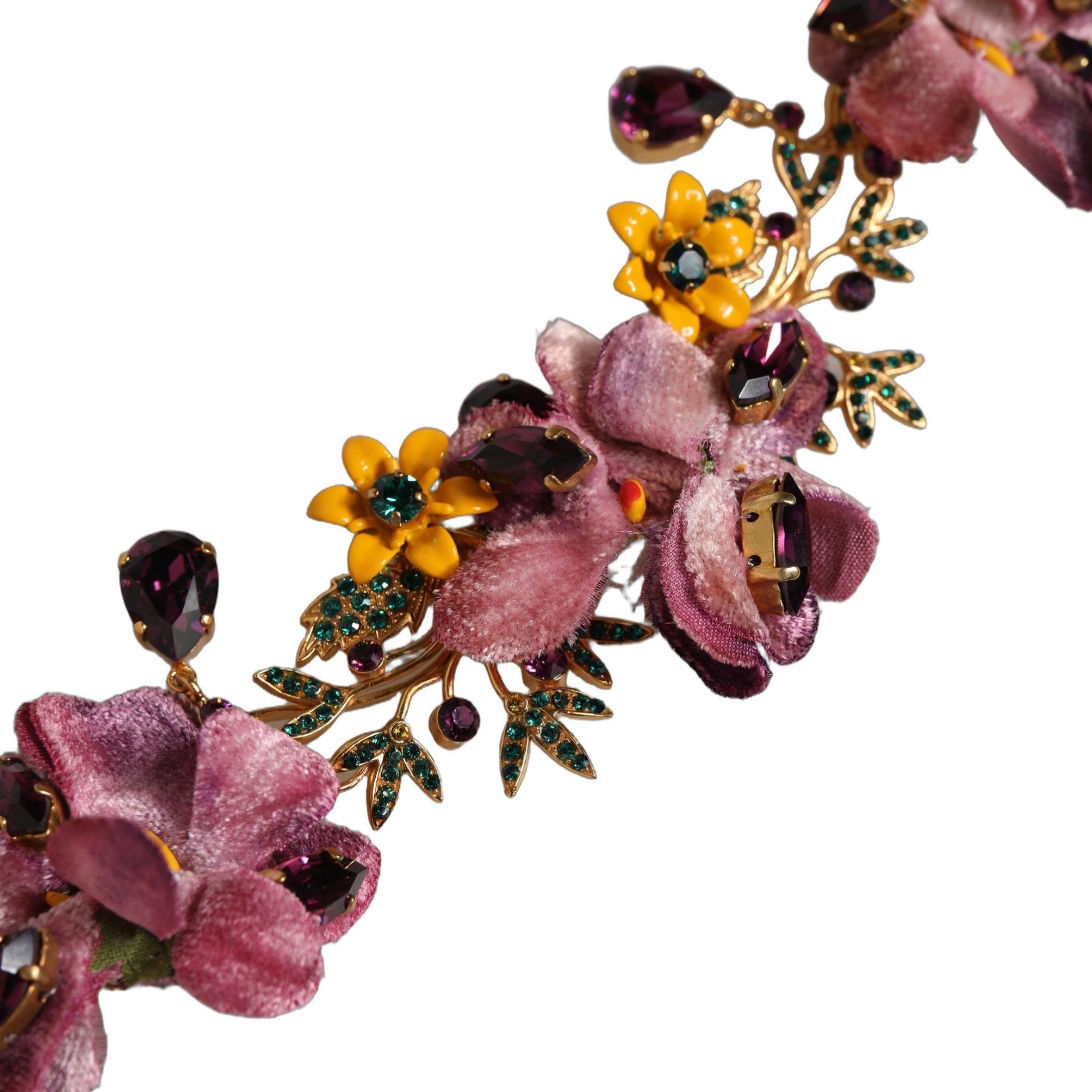 Dolce & Gabbana Gold Brass Mix Fiori Flowers Crystal Chain Necklace