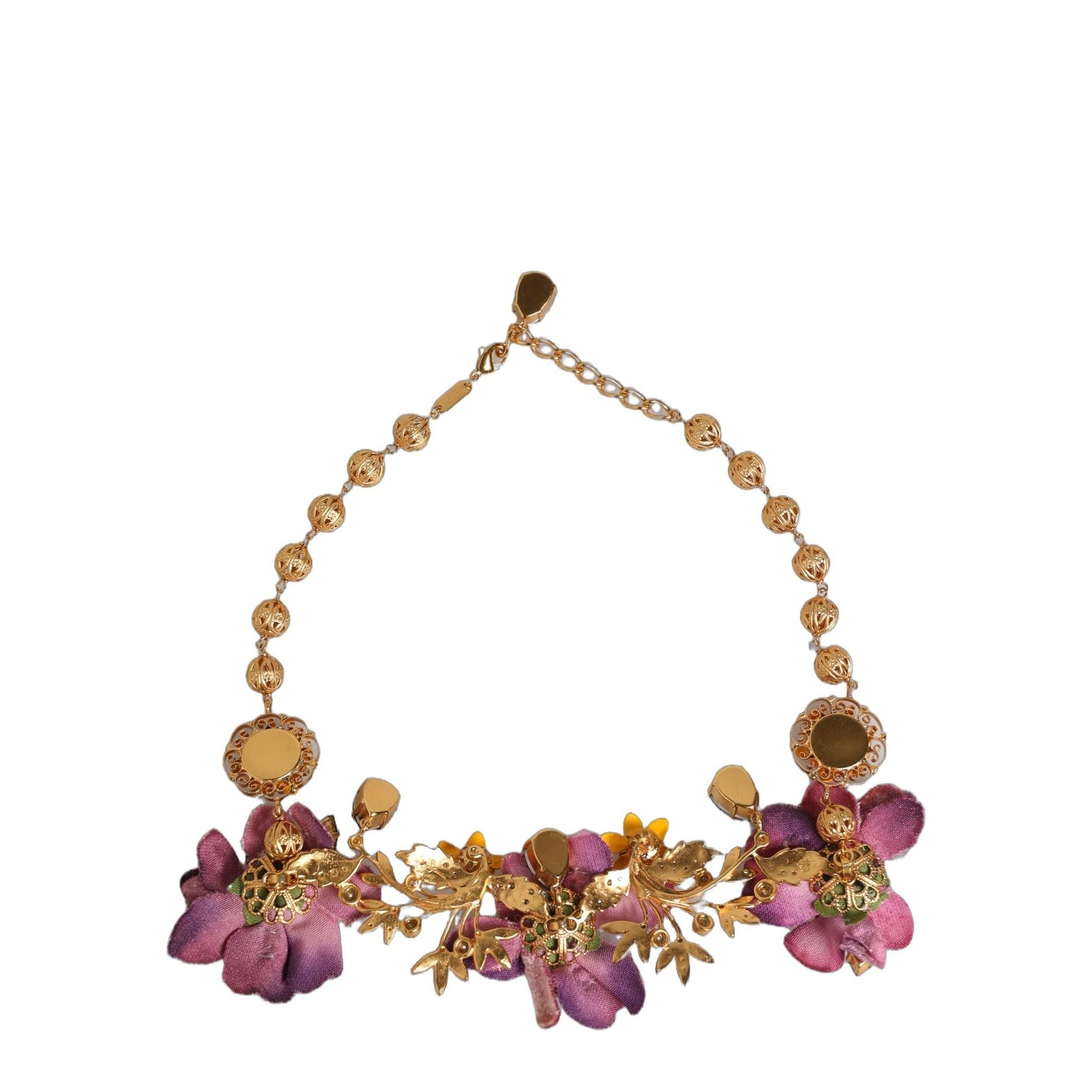 Dolce & Gabbana Gold Brass Mix Fiori Flowers Crystal Chain Necklace