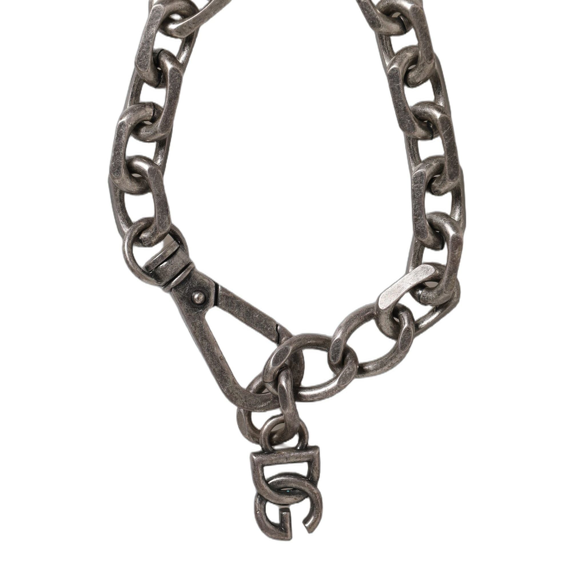Dolce & Gabbana Silver Tone Heavy Chain Link Signature DG Logo Bracelet