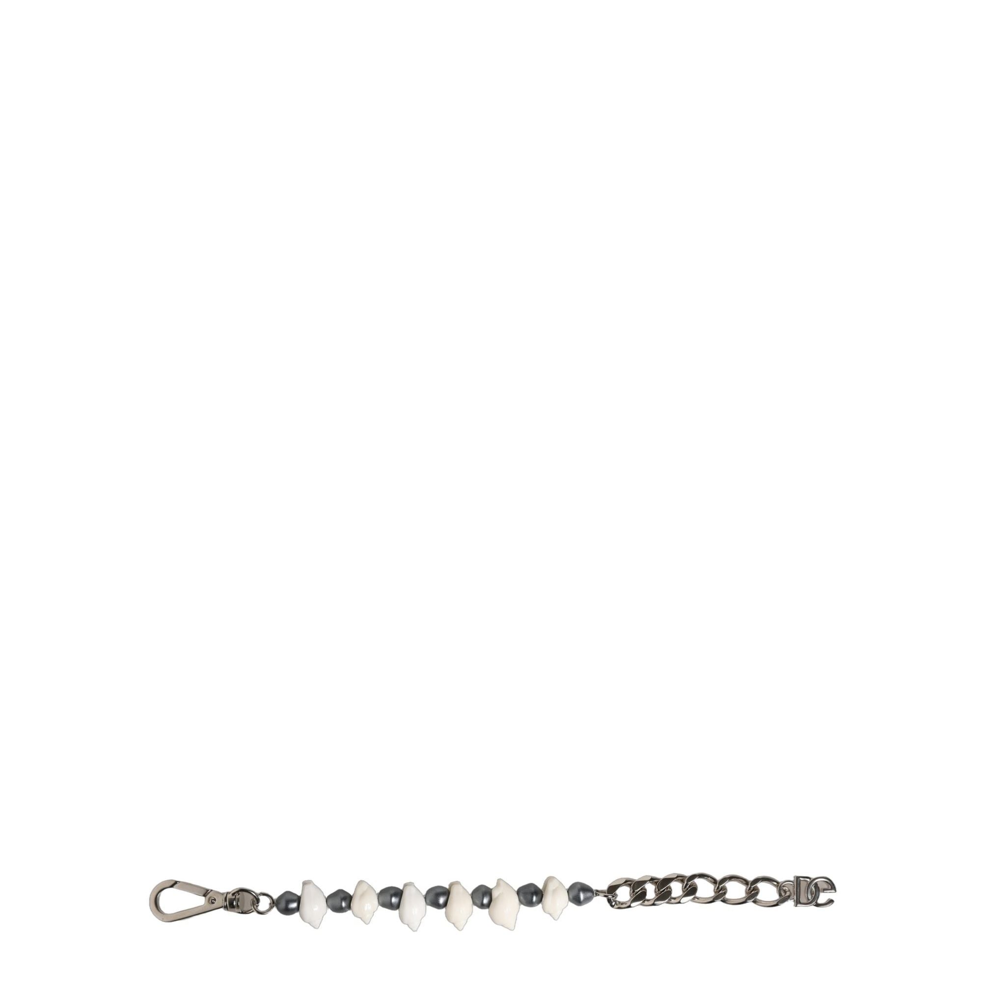 Dolce & Gabbana Silver Tone Brass Beaded Shell DG Logo Pendant Bracelet