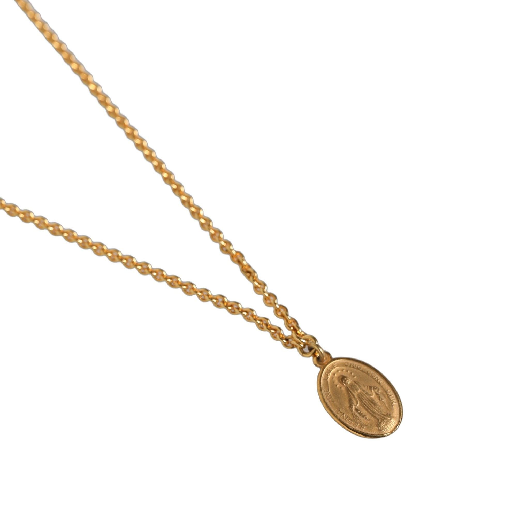 Dolce & Gabbana Gold Tone Brass Virgin Mary Medallion Pendant Necklace