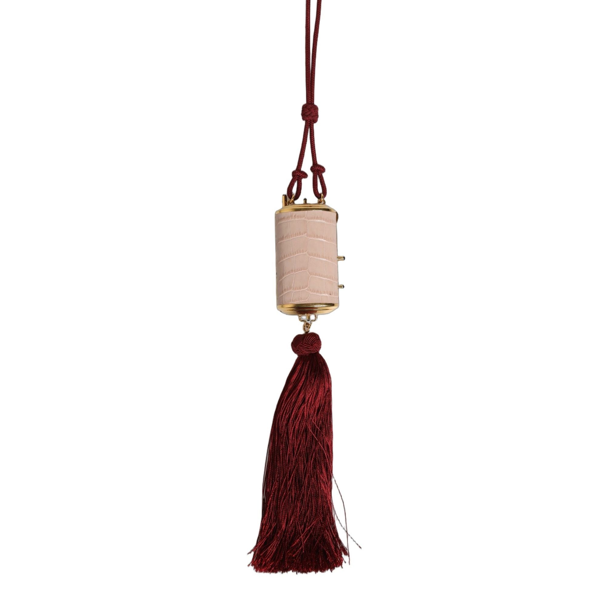 Dolce & Gabbana Pink Exotic Leather Mini Mirror Tassel Makeup Bag