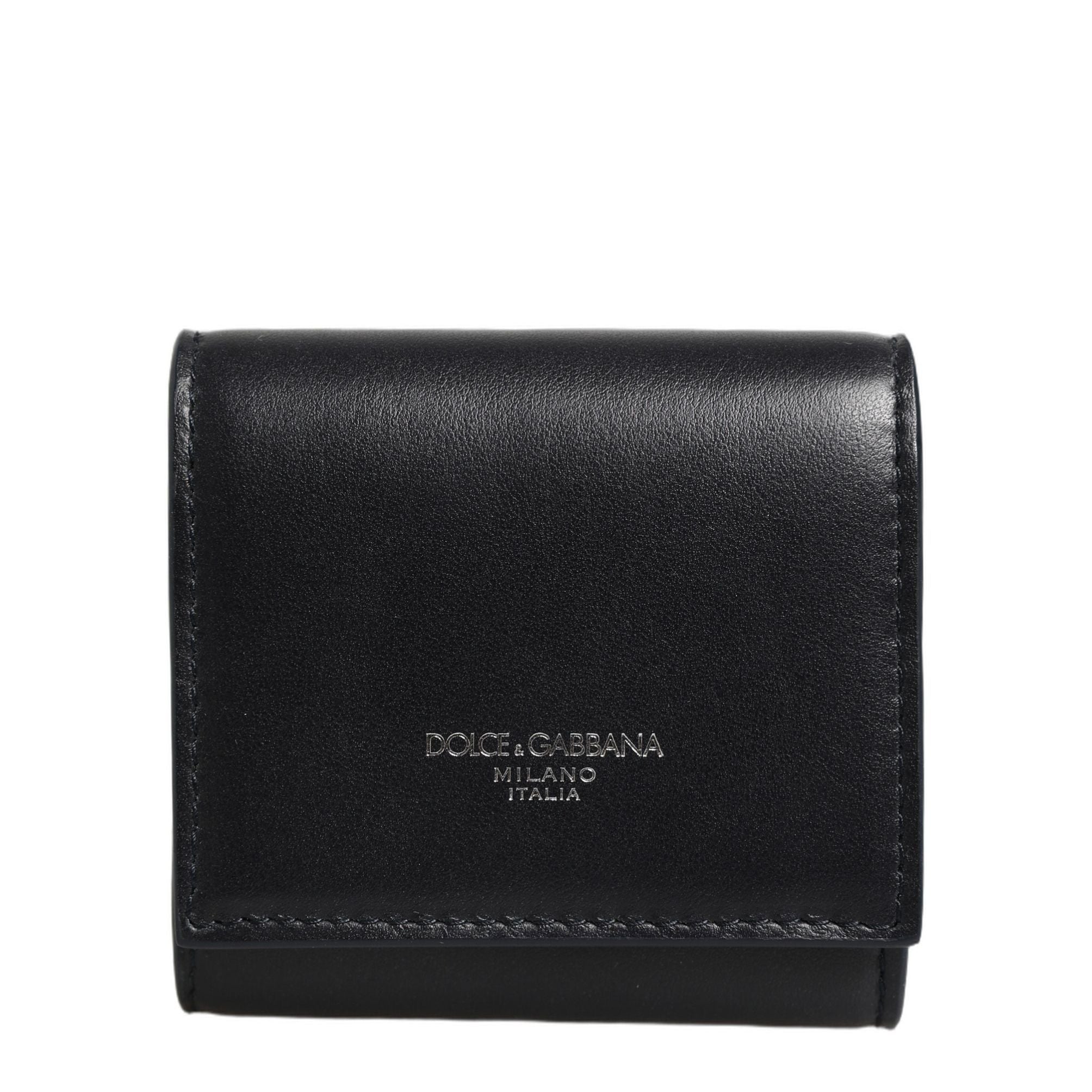 Dolce & Gabbana Black Calfskin Leather Logo Print Bifold CoinPurse Wallet
