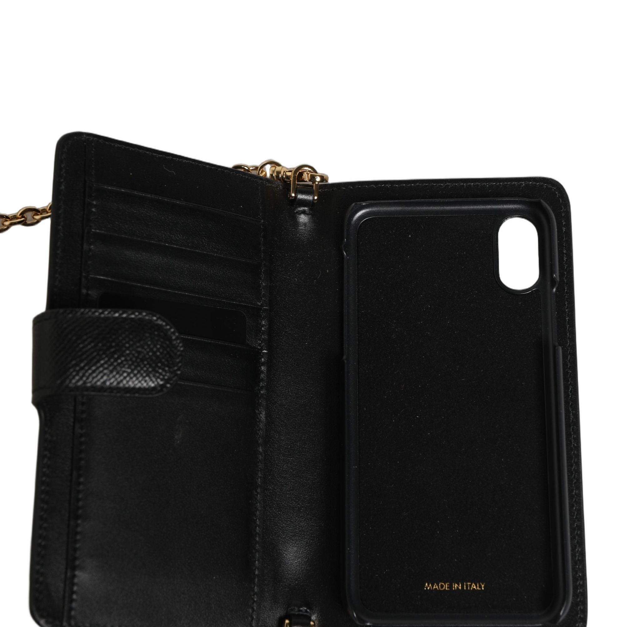 Dolce & Gabbana Case Flip Cover Black Calf Leather iPhone X - XS Phone