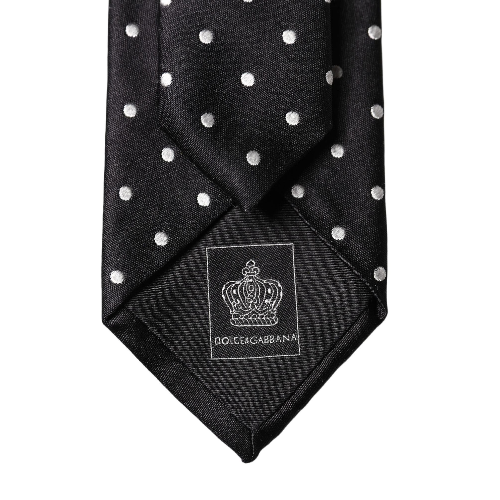 Dolce & Gabbana Black White Polka Dots Silk Adjustable Men Necktie Tie
