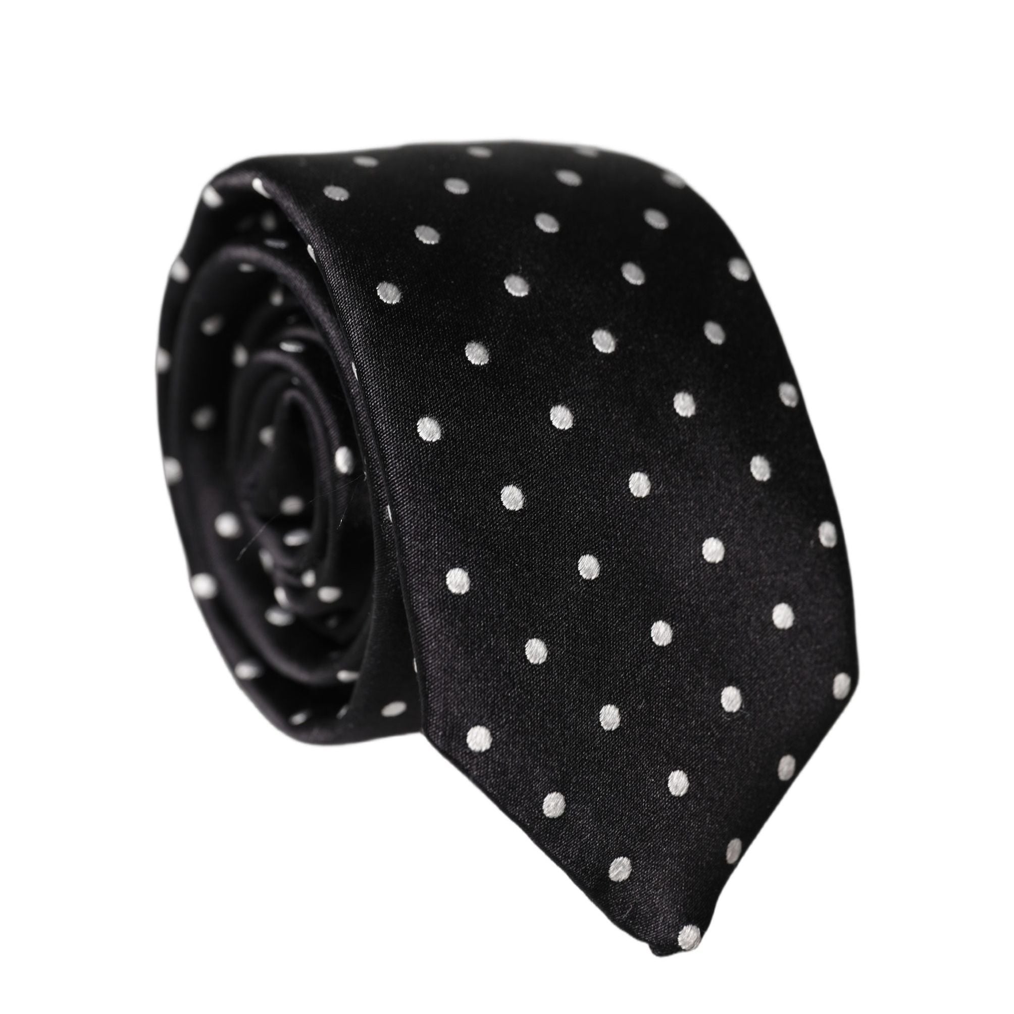 Dolce & Gabbana Black White Polka Dots Silk Adjustable Men Necktie Tie