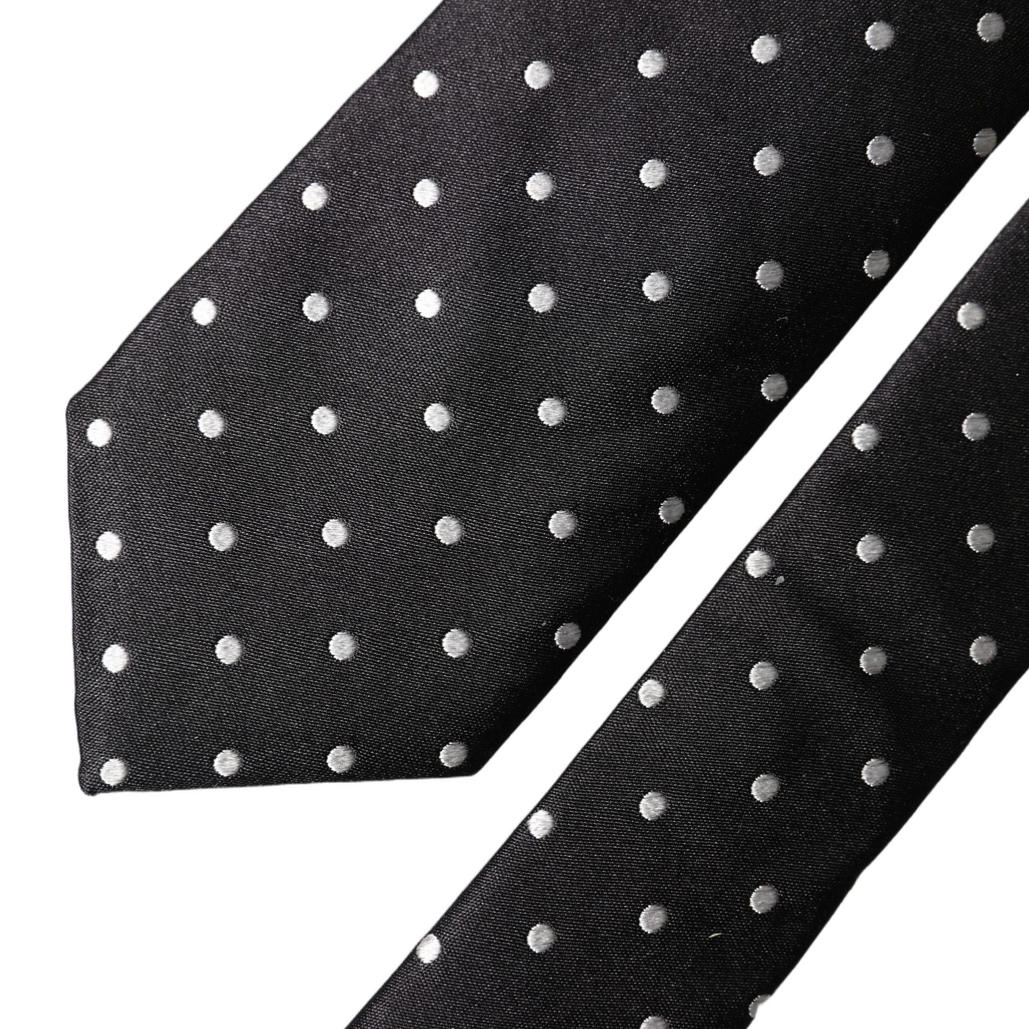 Dolce & Gabbana Black White Polka Dots Silk Adjustable Men Necktie Tie