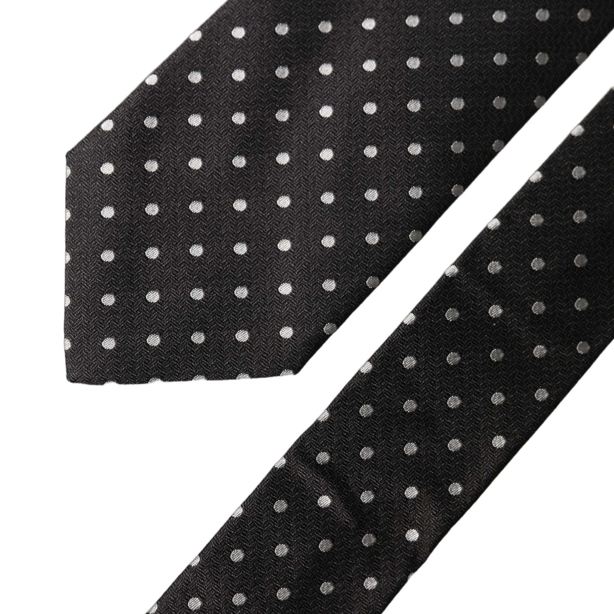 Dolce & Gabbana Black White Polka Dots Silk Adjustable Men Necktie Tie