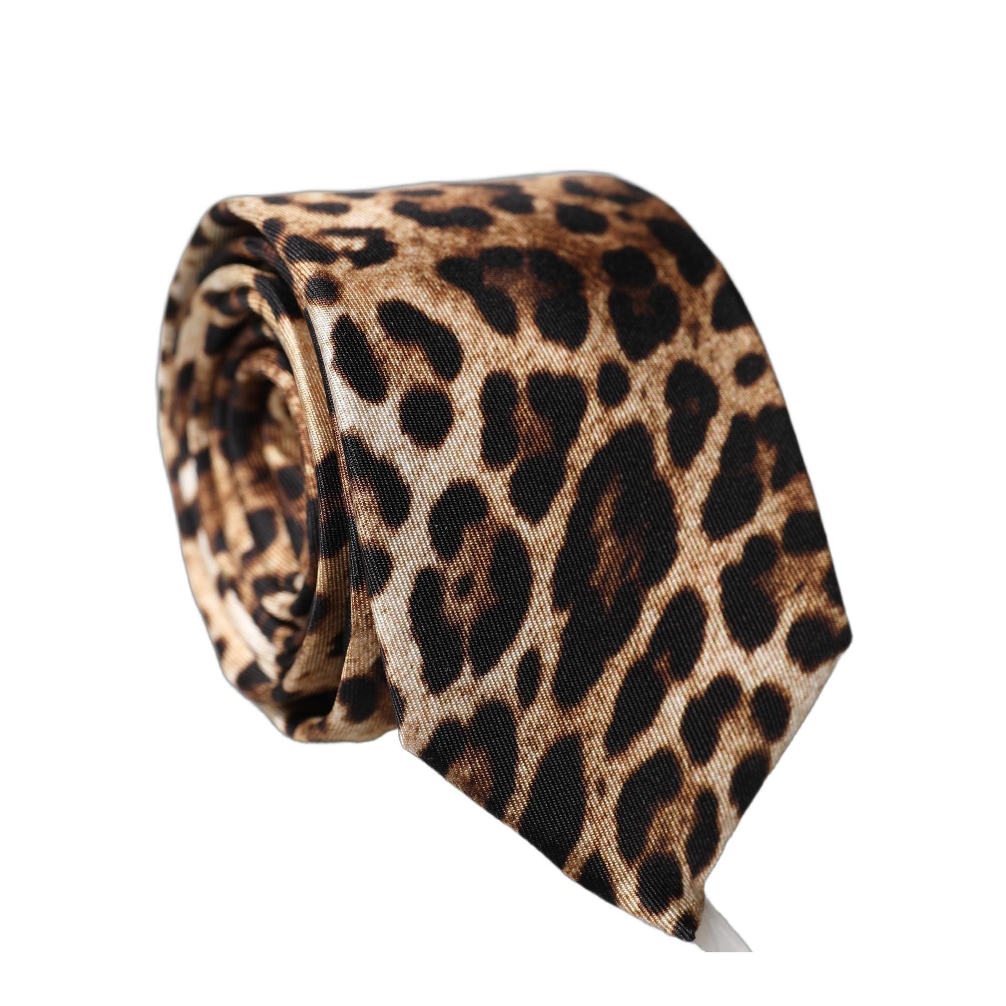 Dolce & Gabbana Brown Leopard Print Silk Adjustable Men Necktie Tie