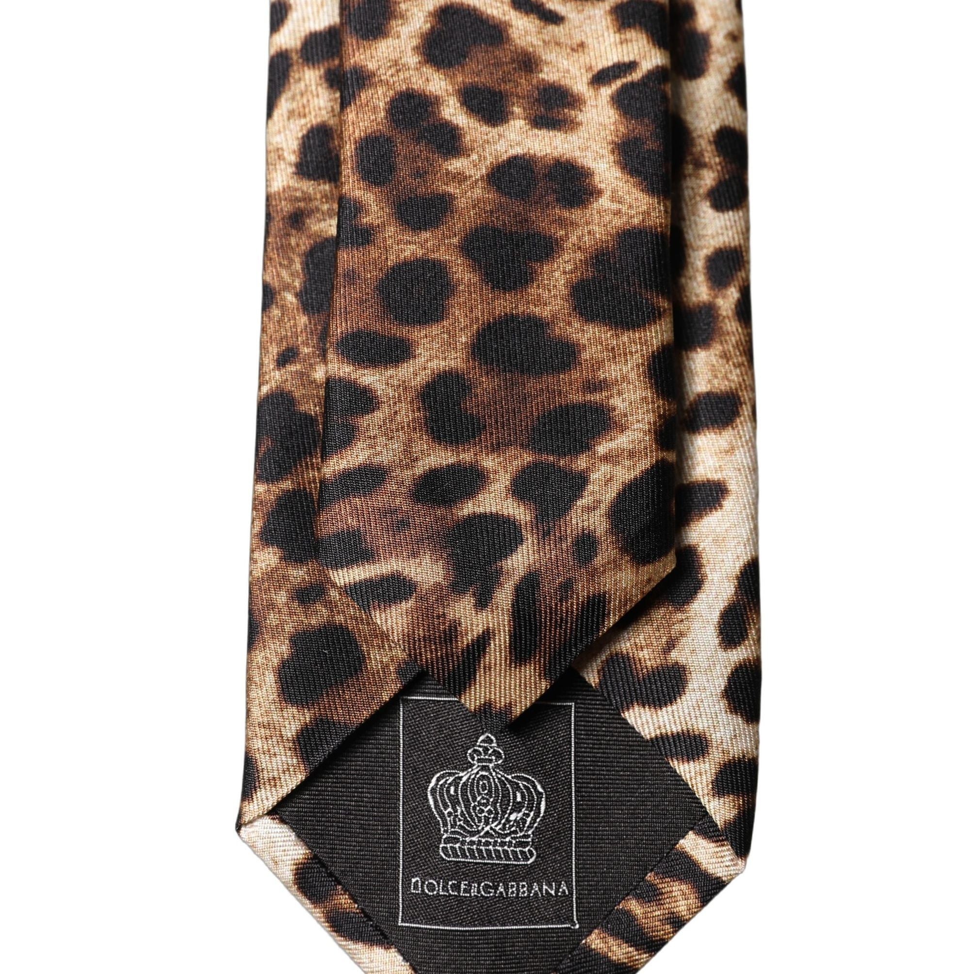 Dolce & Gabbana Brown Leopard Print Silk Adjustable Men Necktie Tie