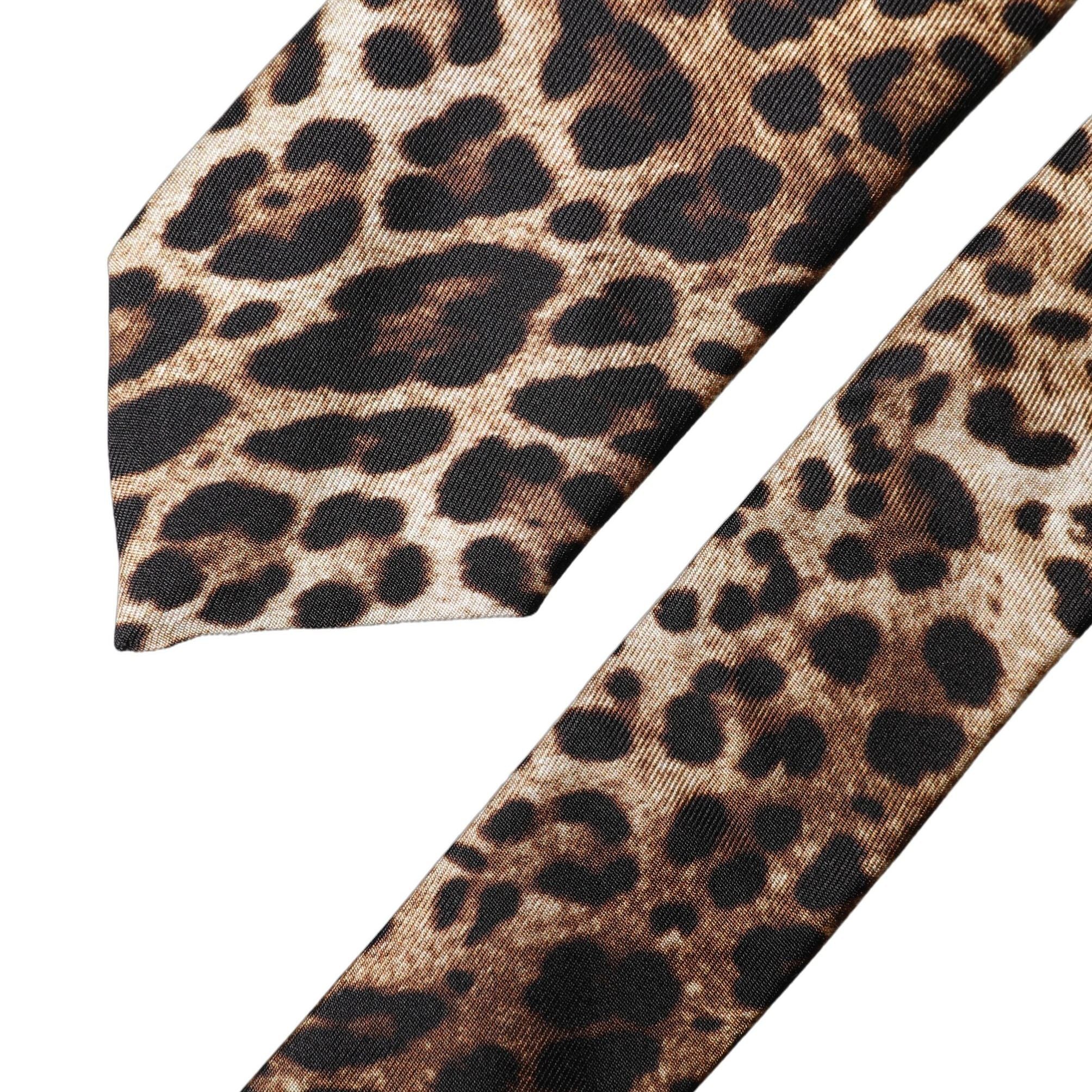 Dolce & Gabbana Brown Leopard Print Silk Adjustable Men Necktie Tie