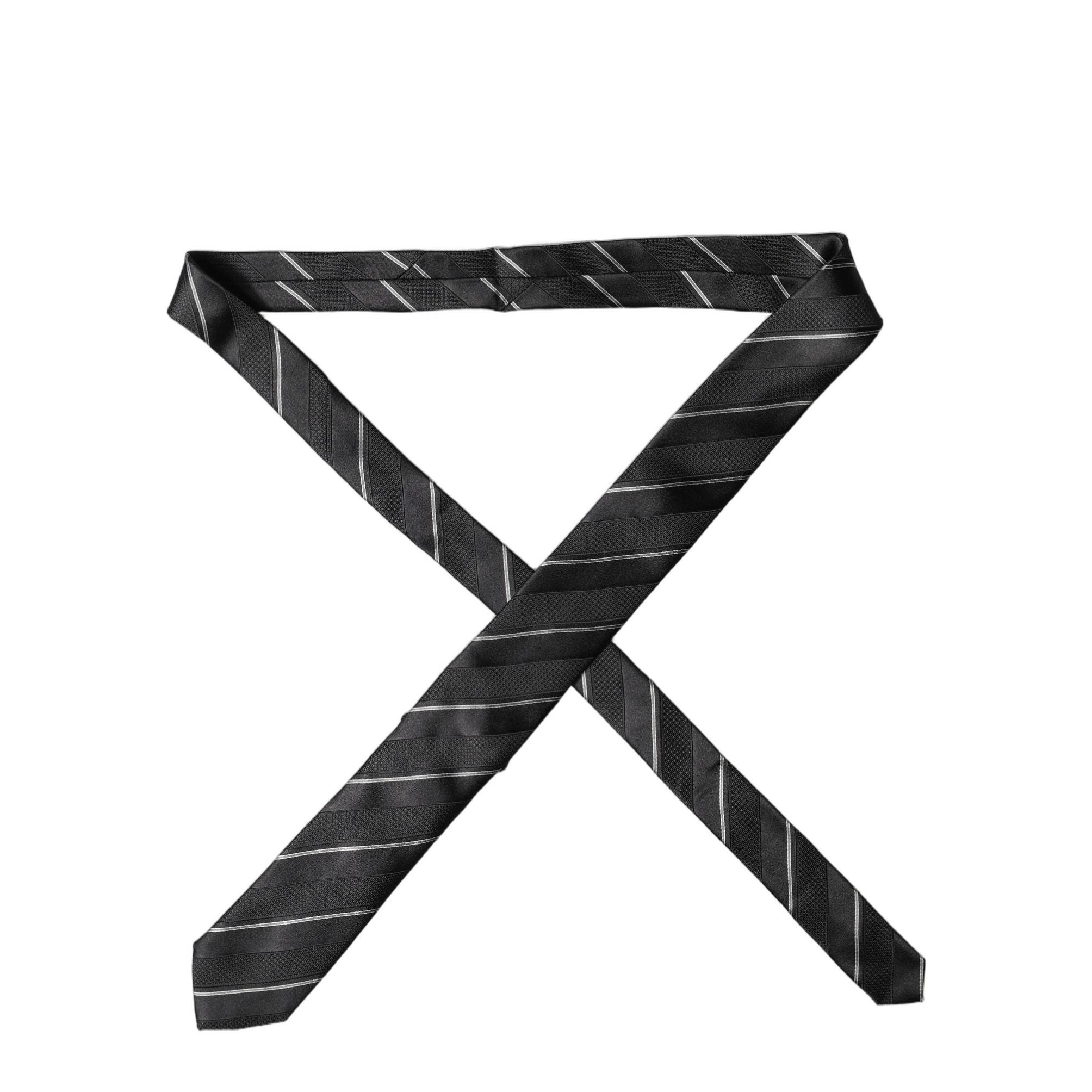 Dolce & Gabbana Black White Stripes 100% Silk Adjustable Men Necktie Tie