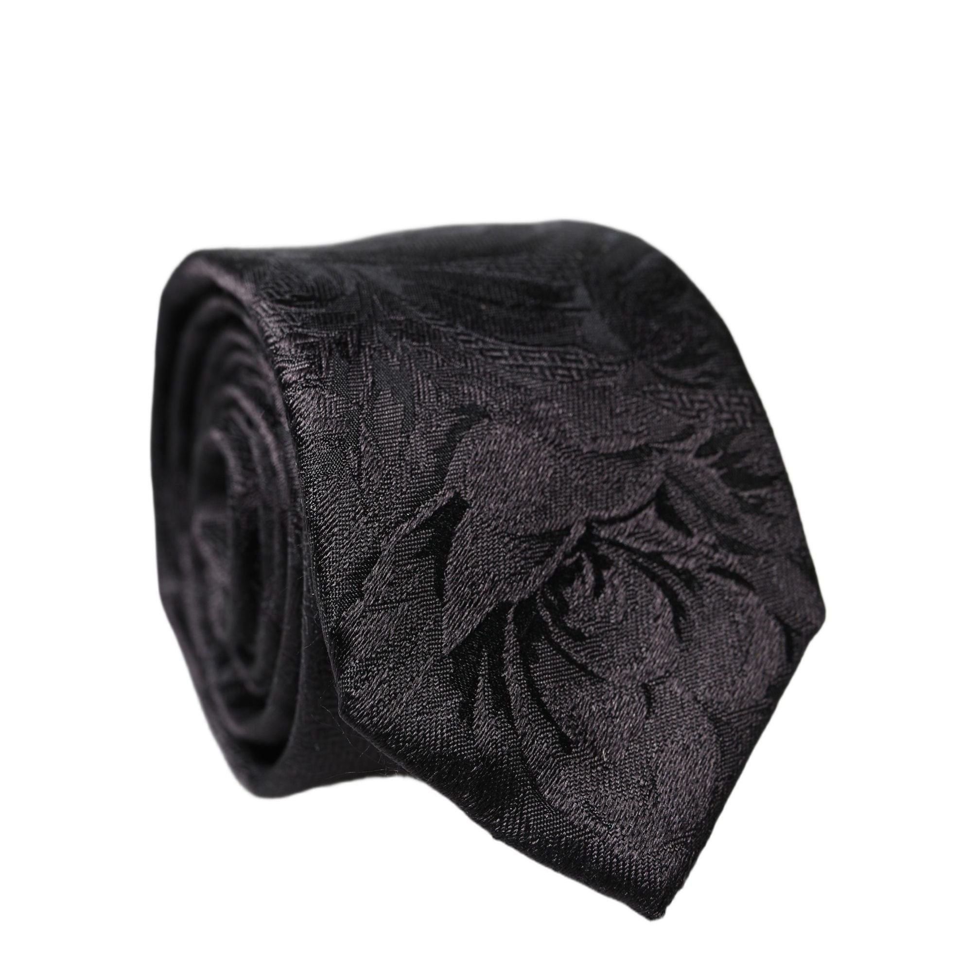 Dolce & Gabbana Black Floral Fantasy Silk Adjustable Men Necktie Tie