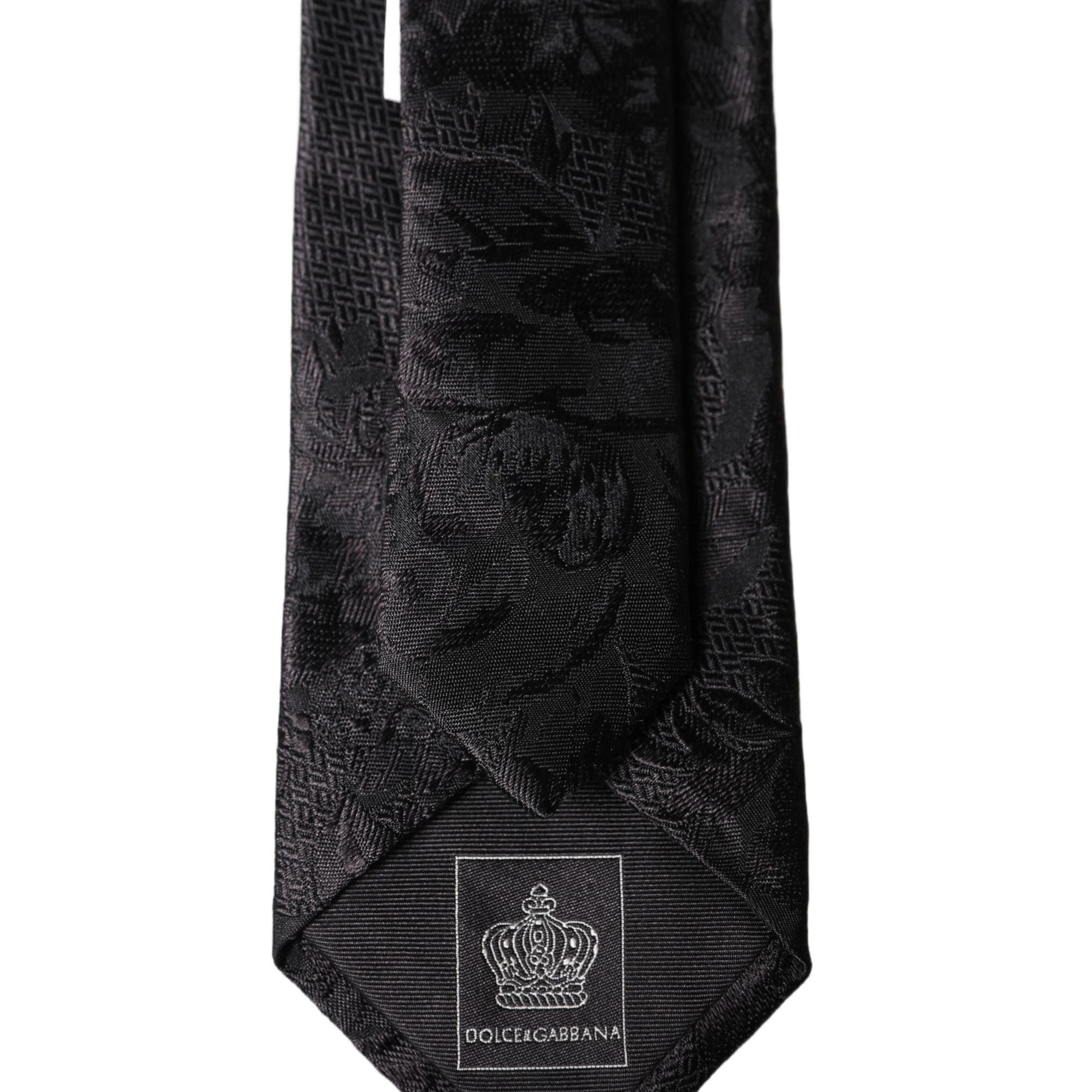 Dolce & Gabbana Black Floral Fantasy Silk Adjustable Men Necktie Tie