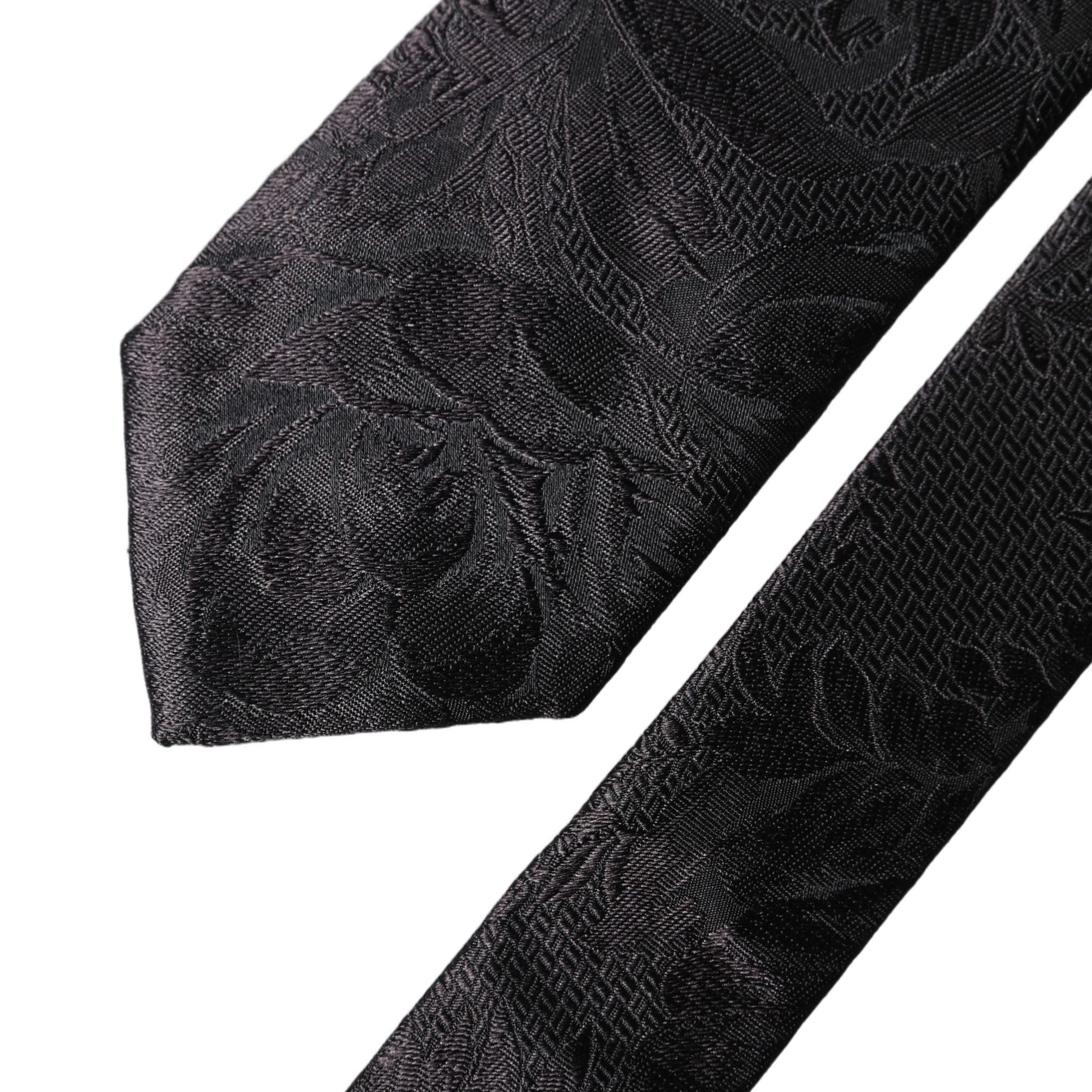 Dolce & Gabbana Black Floral Fantasy Silk Adjustable Men Necktie Tie