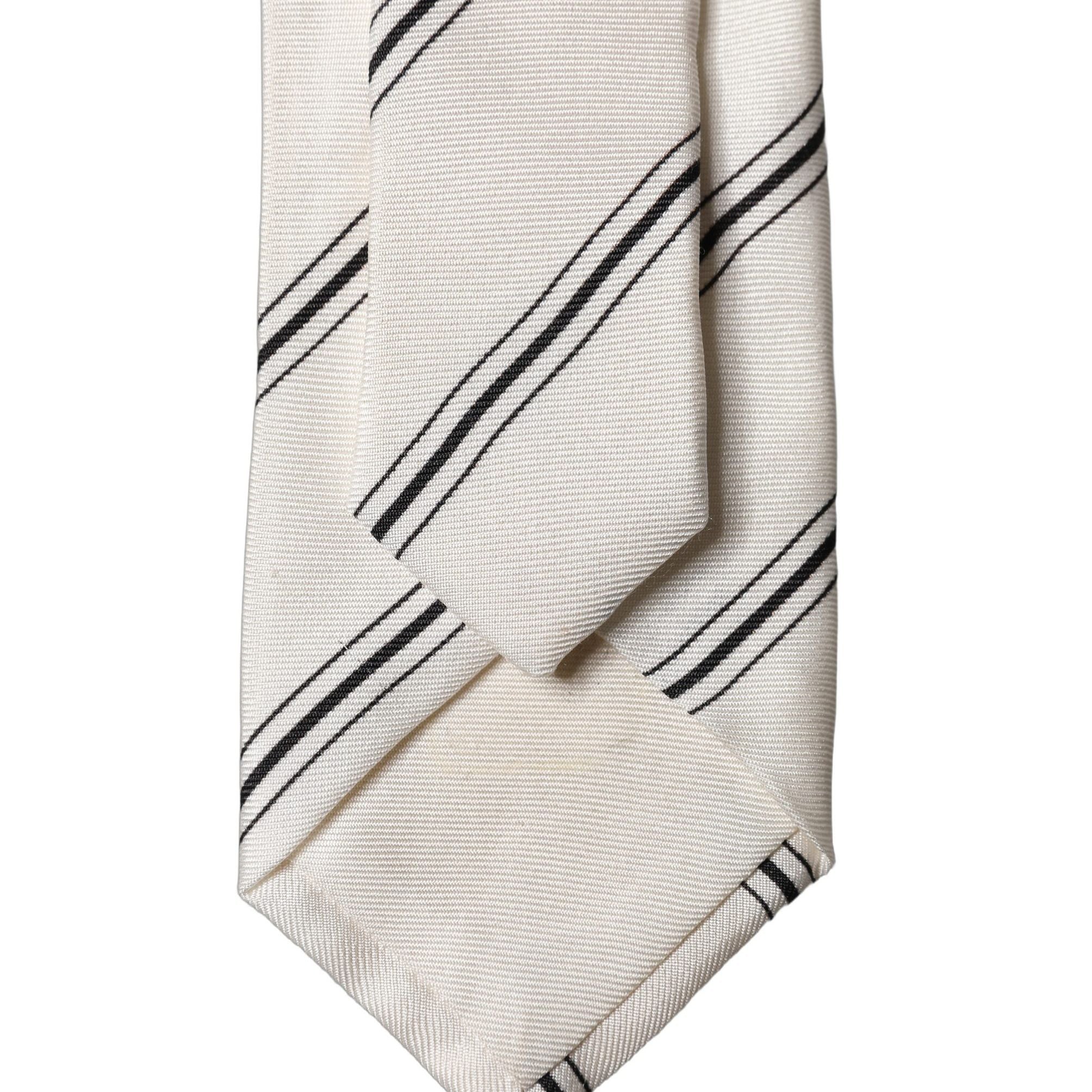 Dolce & Gabbana Beige Black Stripes 100% Silk Adjustable Men Necktie Tie