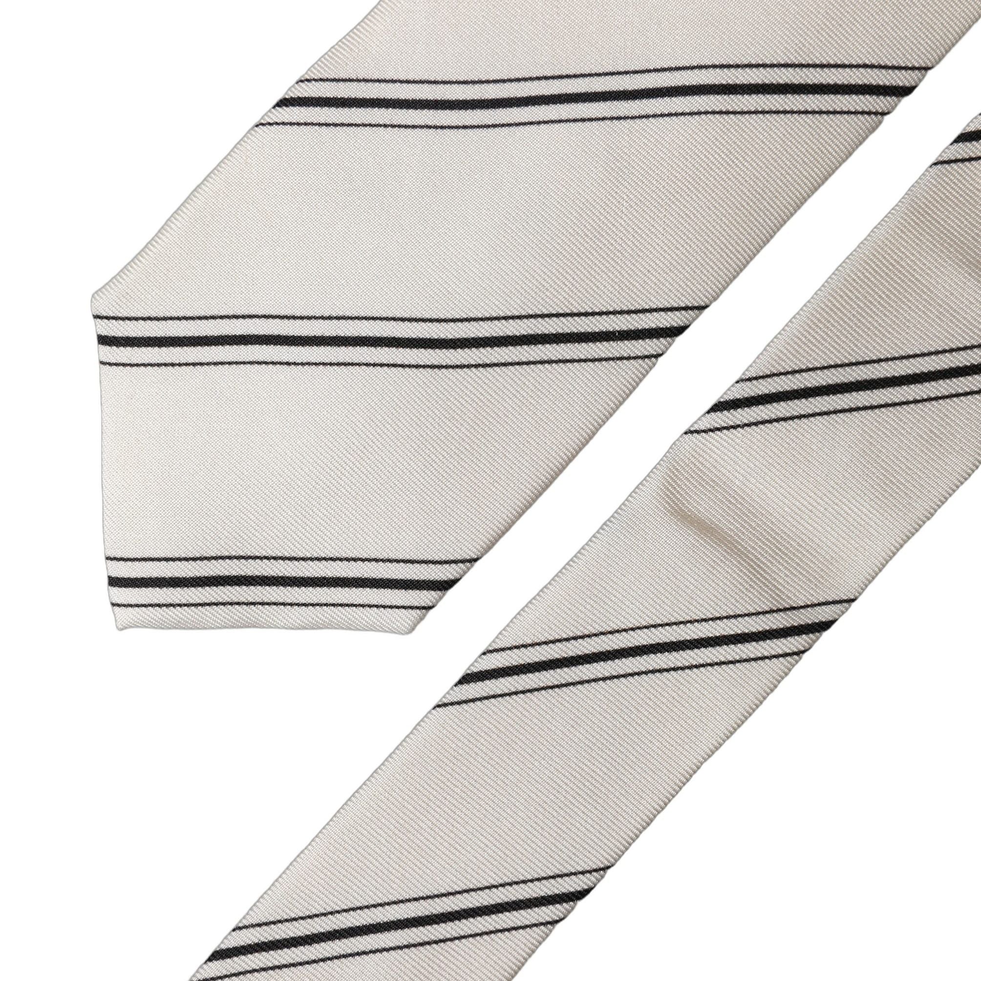 Dolce & Gabbana Beige Black Stripes 100% Silk Adjustable Men Necktie Tie