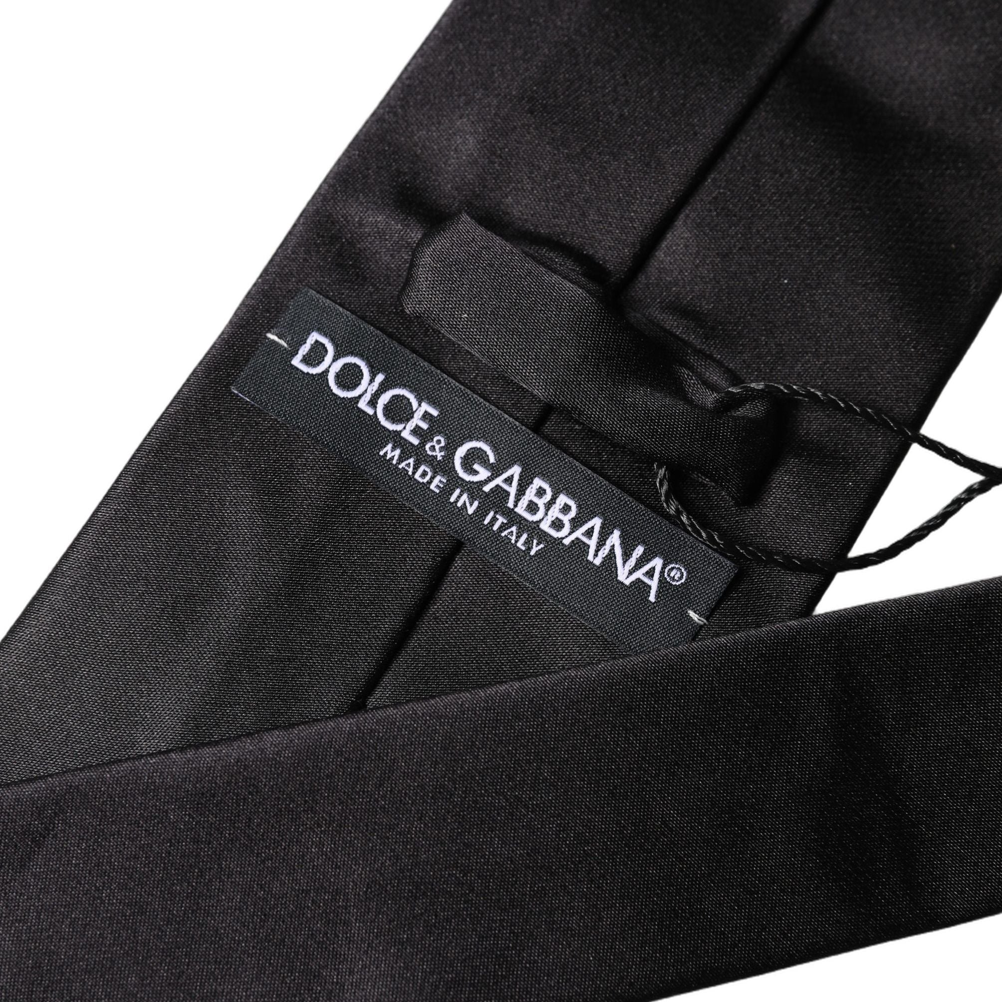 Dolce & Gabbana Brown Logo Embroidery Silk Adjustable Men Necktie Tie